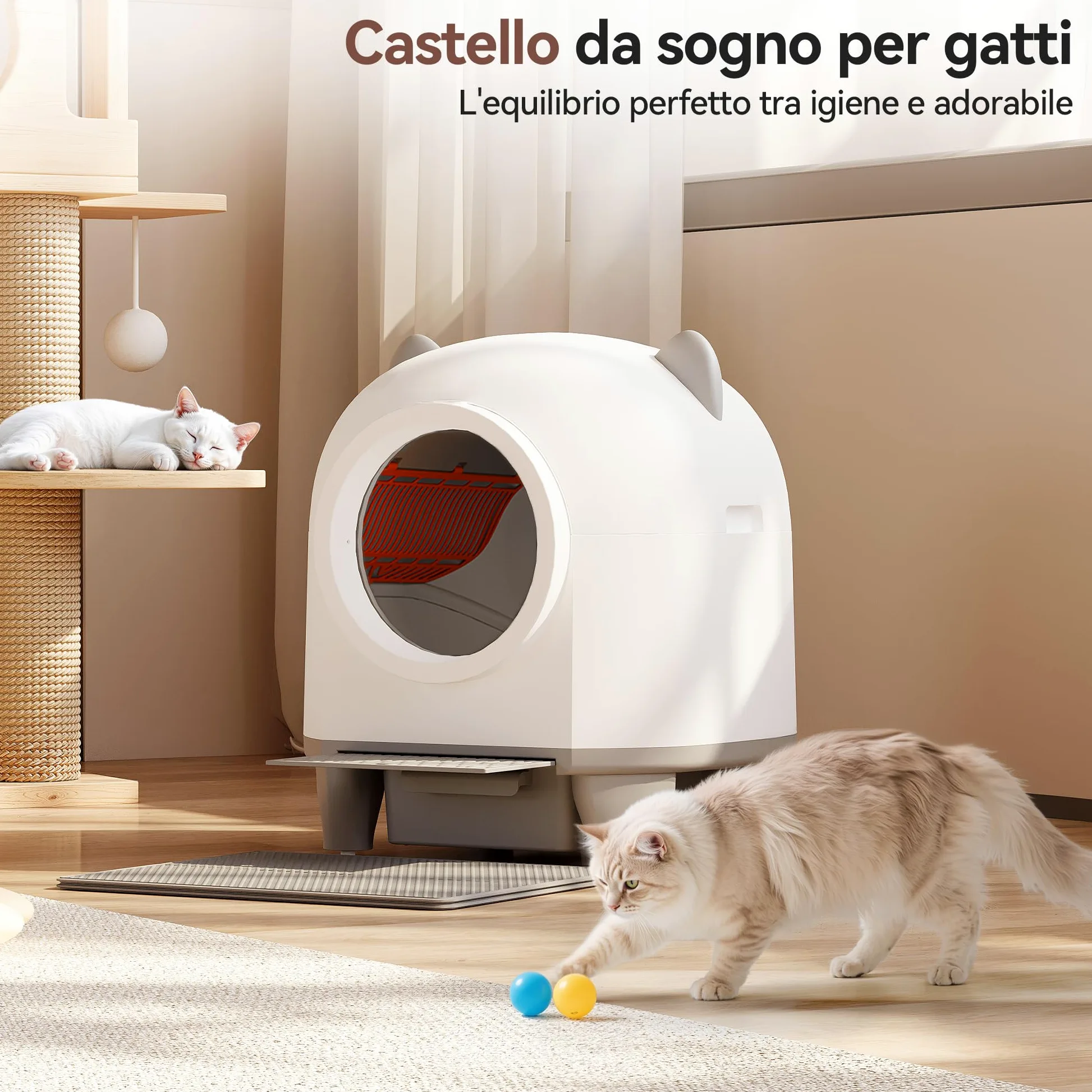 Devoko lettiera gatto autopulente,Design con orecchie da gatto,toilette per gatti XXL,Controllo remoto, ampio spazio, Sicurezza,Anti-odore,90L lettiera automatica per felini,Elettrica per più gatti.