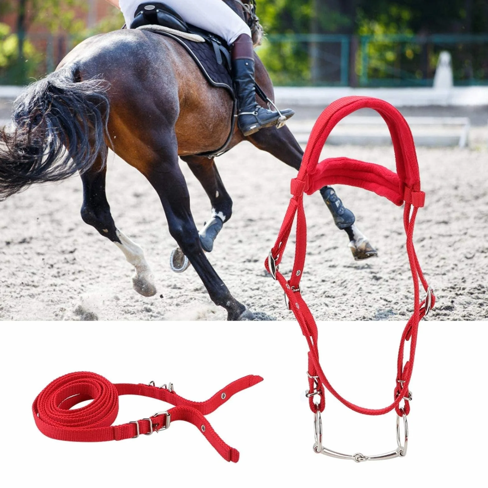 Briglia per Cavalli con Imbracatura per Cavallo Regolabile per Cavallo Rosso Regolabile