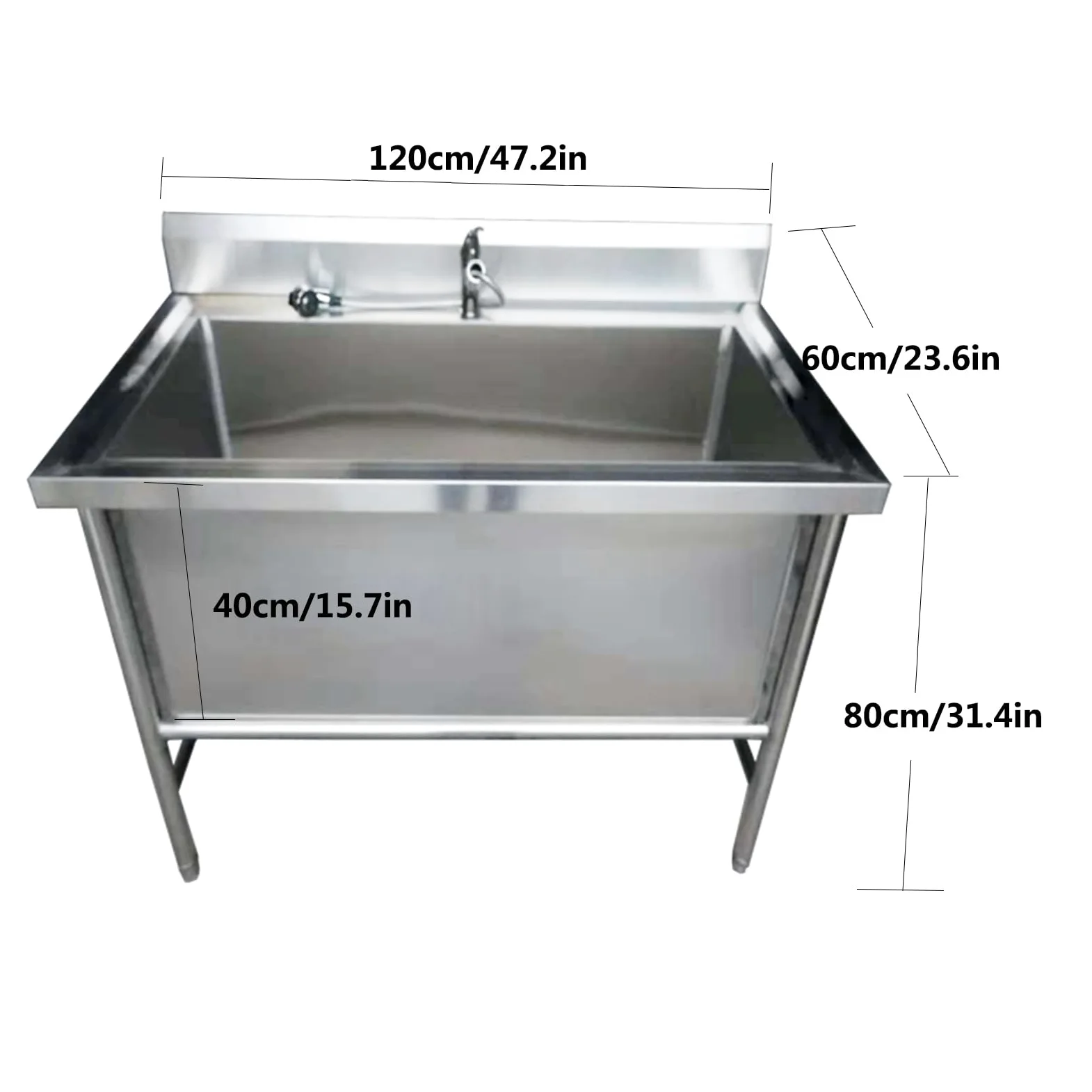 Vasca da Toelettatura Professionale per Cani In Acciaio Inox, Stazione di Lavaggio per Cani, Vasca da Bagno per Cani Animali(120X60cm/47.2X23.6in,deep:15.7in)