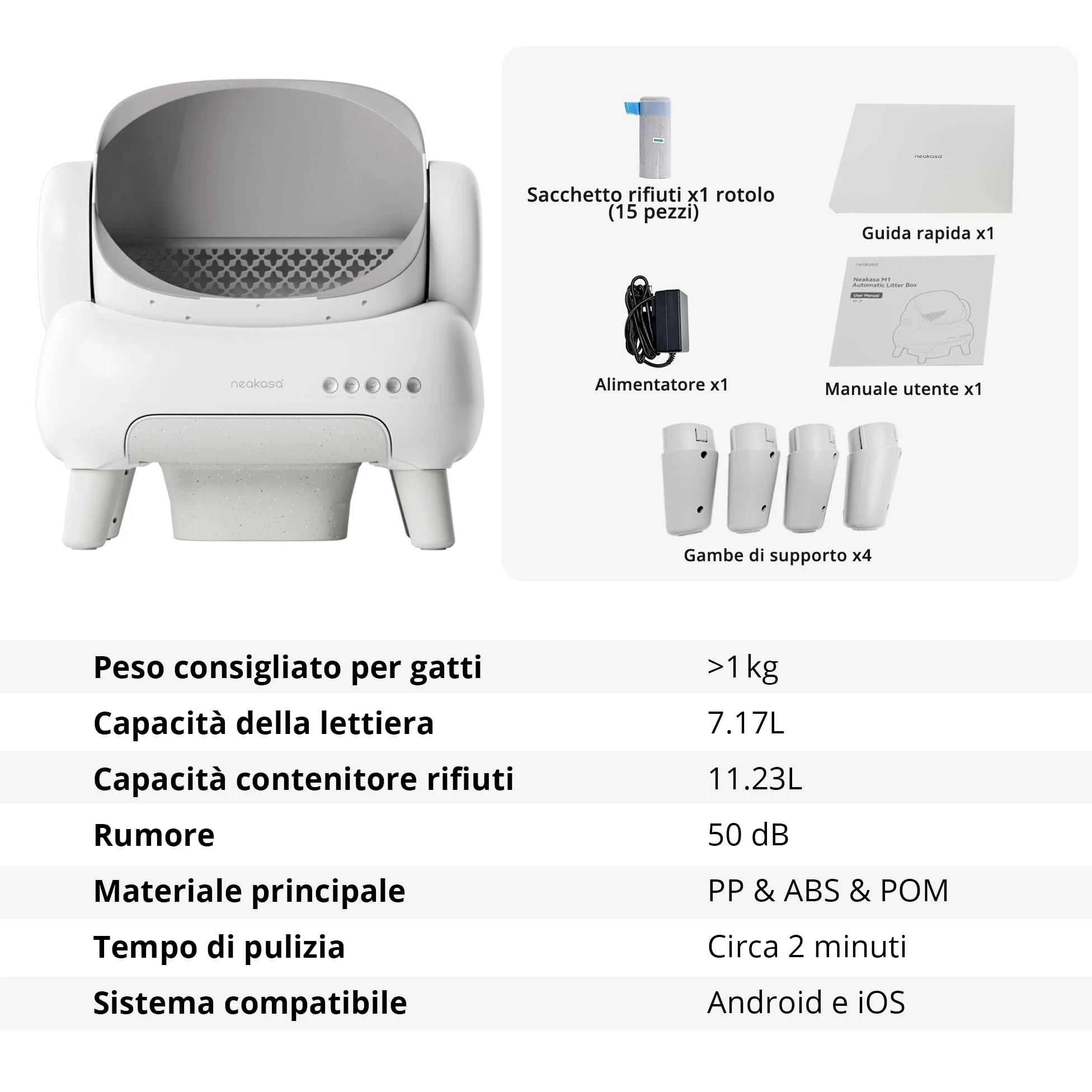 Neakasa M1 Lite Lettiera automatica per gatti aperta, autolavante con grande capacità e controllo App, design antiodore per più gatti, ideale per viaggi