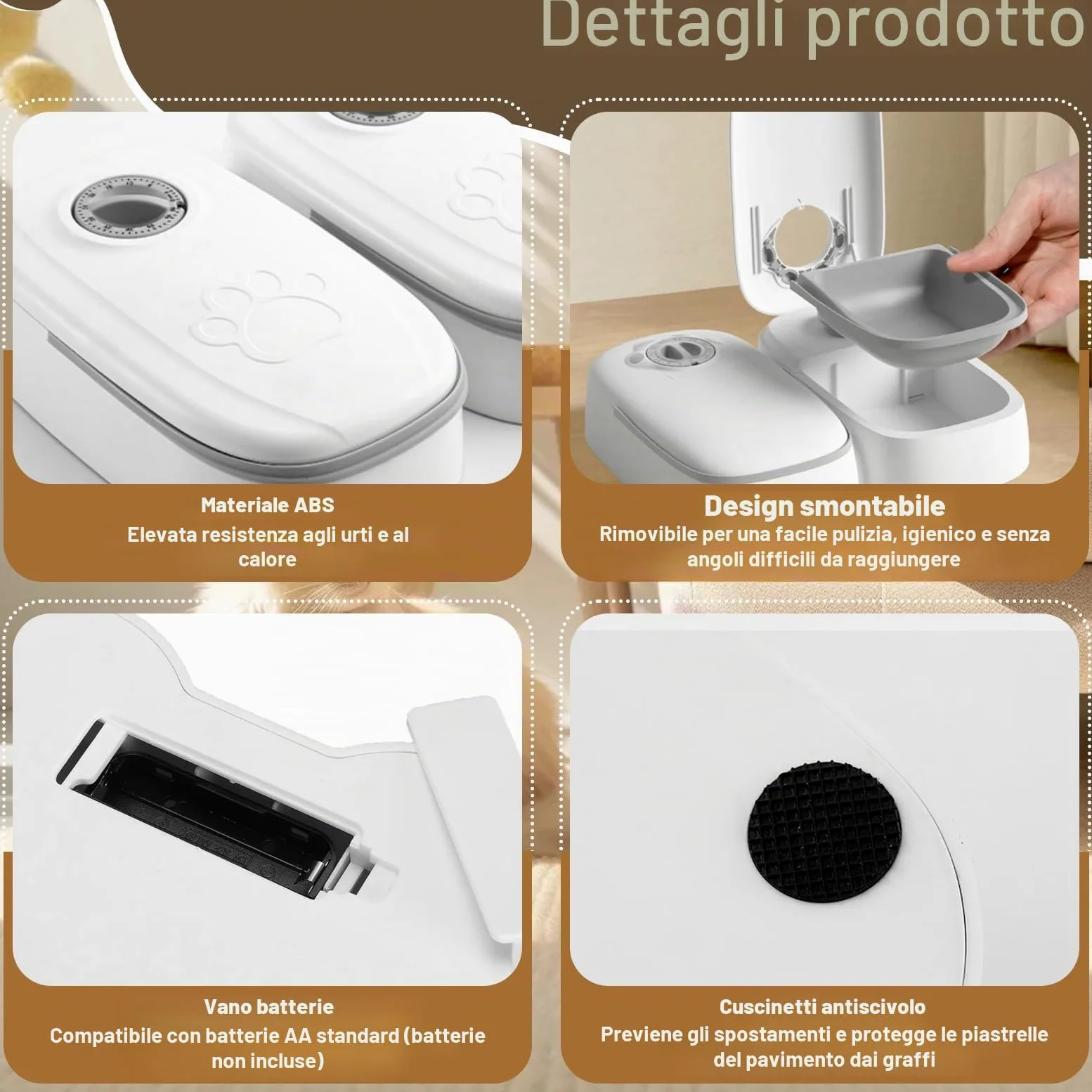 Distributore Automatico Cibo Gatti con Timer 48 ore, Dispenser Crocchette Gatto Cane 700 ml Lavabile, Mangiatoia Automatica per Animali Domestici, Alimentatore per Secco e Umido Gatti Cani di Piccola