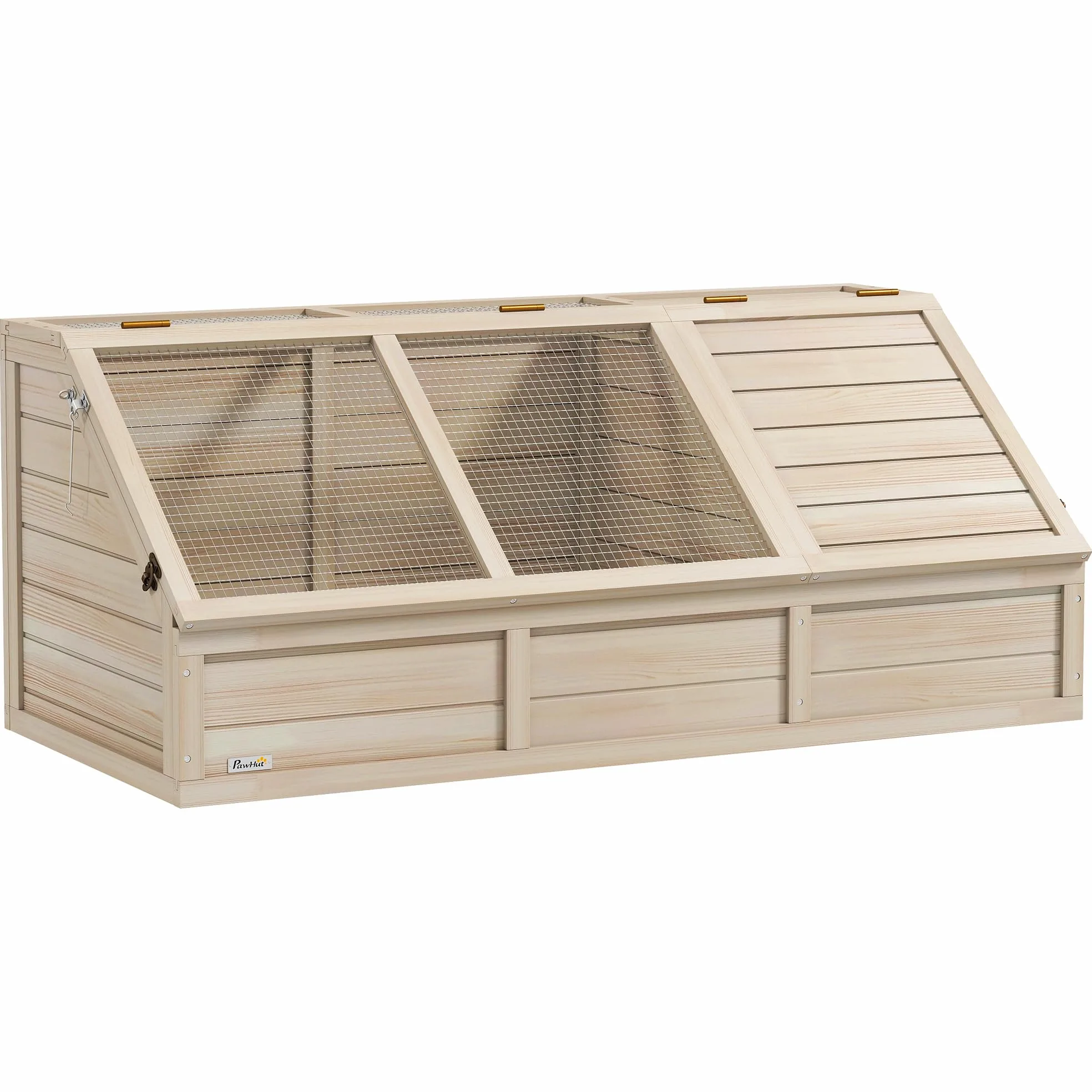PawHut Casa in Legno per Tartarughe, recinto esterno per piccoli animali con coperchio apribile, fermi e 2 spazi separati, senza fondo, 120 x 55 x 50 cm, legno naturale