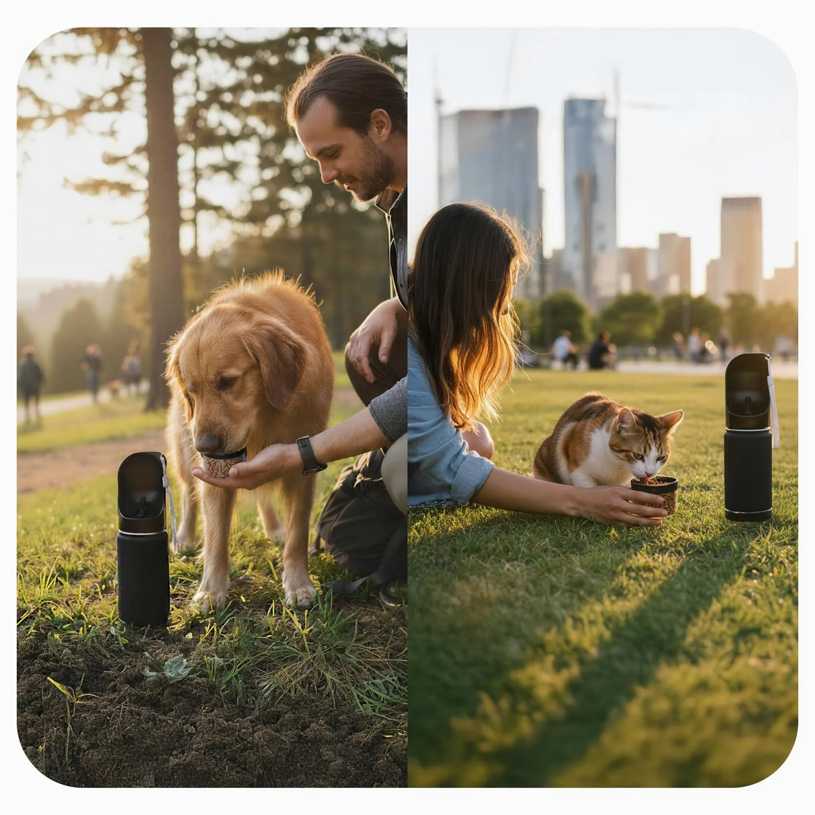 Mon Chateau Borraccia portatile per cani da 400 ml, con contenitore per snack da 113,4 g, corpo in acciaio inox a doppia parete, a prova di perdite, lavabile in lavastoviglie, bottiglia da viaggio per