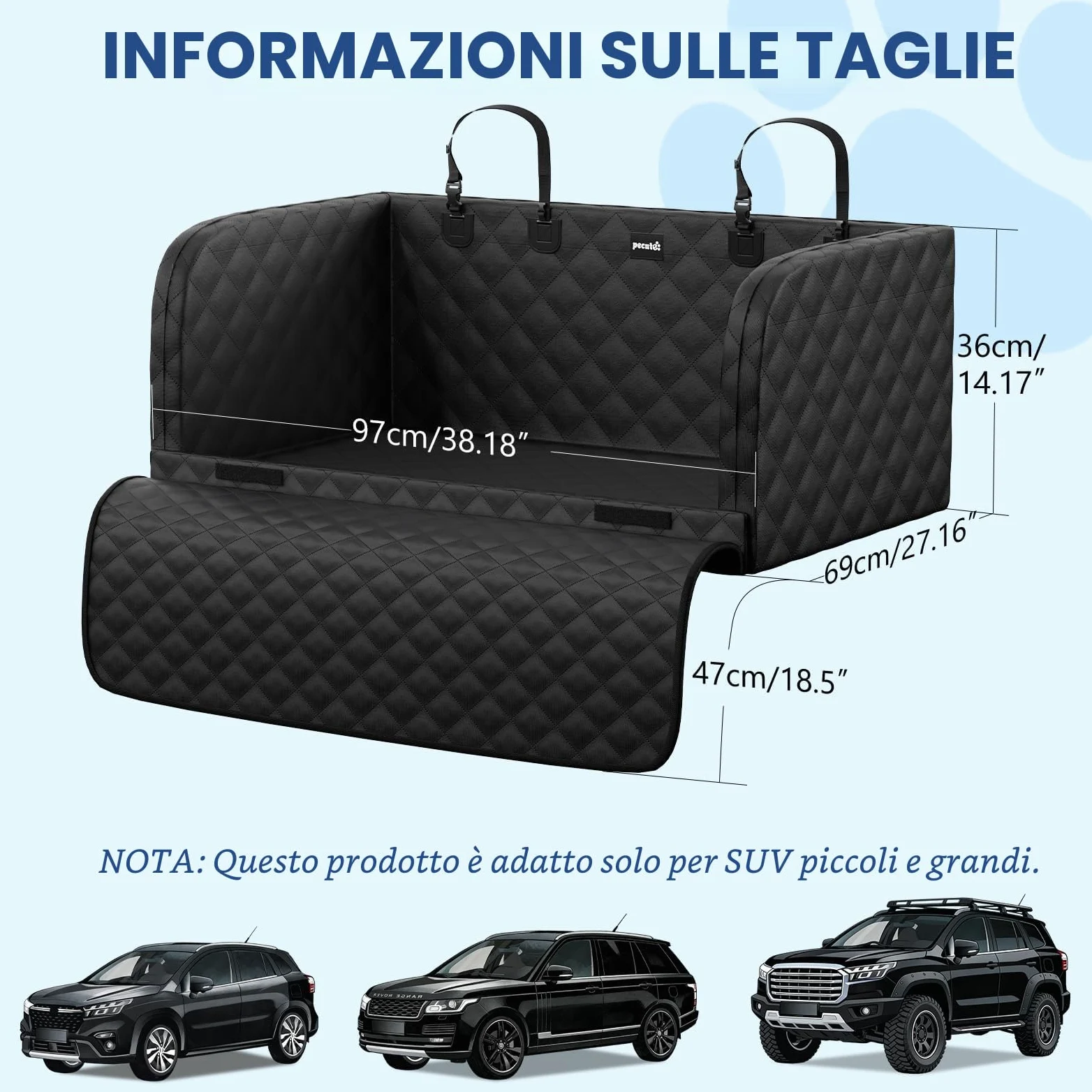 Pecute Telo Auto per Cani Protezione Bagagliaio Copertura, Protezione anticollisione in spugna, Telo Cane Auto Bagagliaio per SUV
