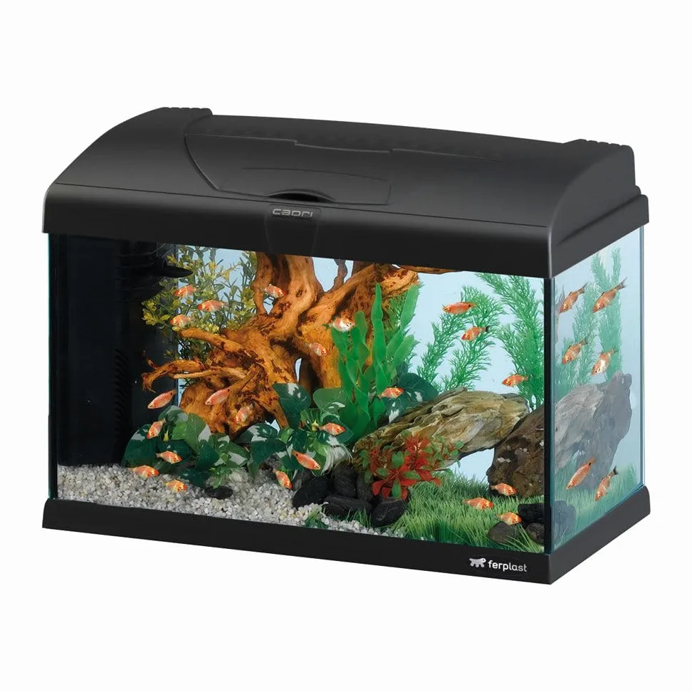 Hydor Acquario 40 Litri in Vetro per Pesci Tropicali o d'Acqua Dolce, Include: Lampada LED, Filtro Interno a 2 stadi per acqua cristallina, Riscaldatore, 52 x 27 x h 36 cm. Nero