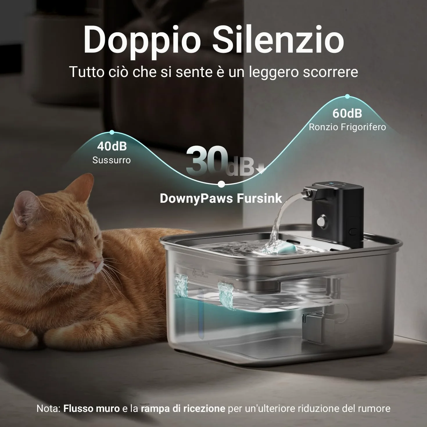 DownyPaws Fontanella per Gatti in Acciaio Senza Fili a Batteria, Fontana Gatto con Sensore di Movimento, 3L Fontanella Acqua Gatto e Lavabile in Lavastoviglie, Nero