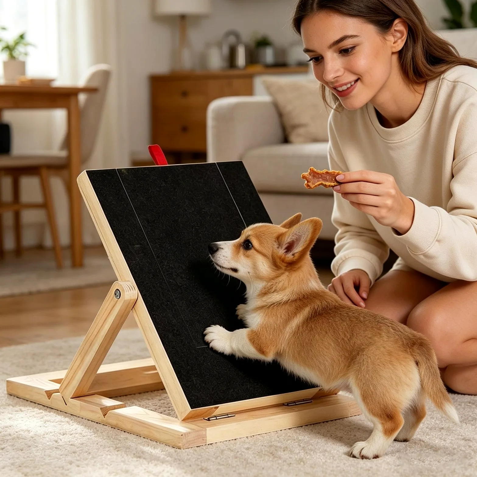 Tavoletta Abrasiva Unghie Cane Limatore per unghie in legno | Tappetino Abrasivo Unghie Cane Con Cassetto Snack per Taglie Piccole Medie Grandi Cuccioli Angolo Addestramento Interattivo