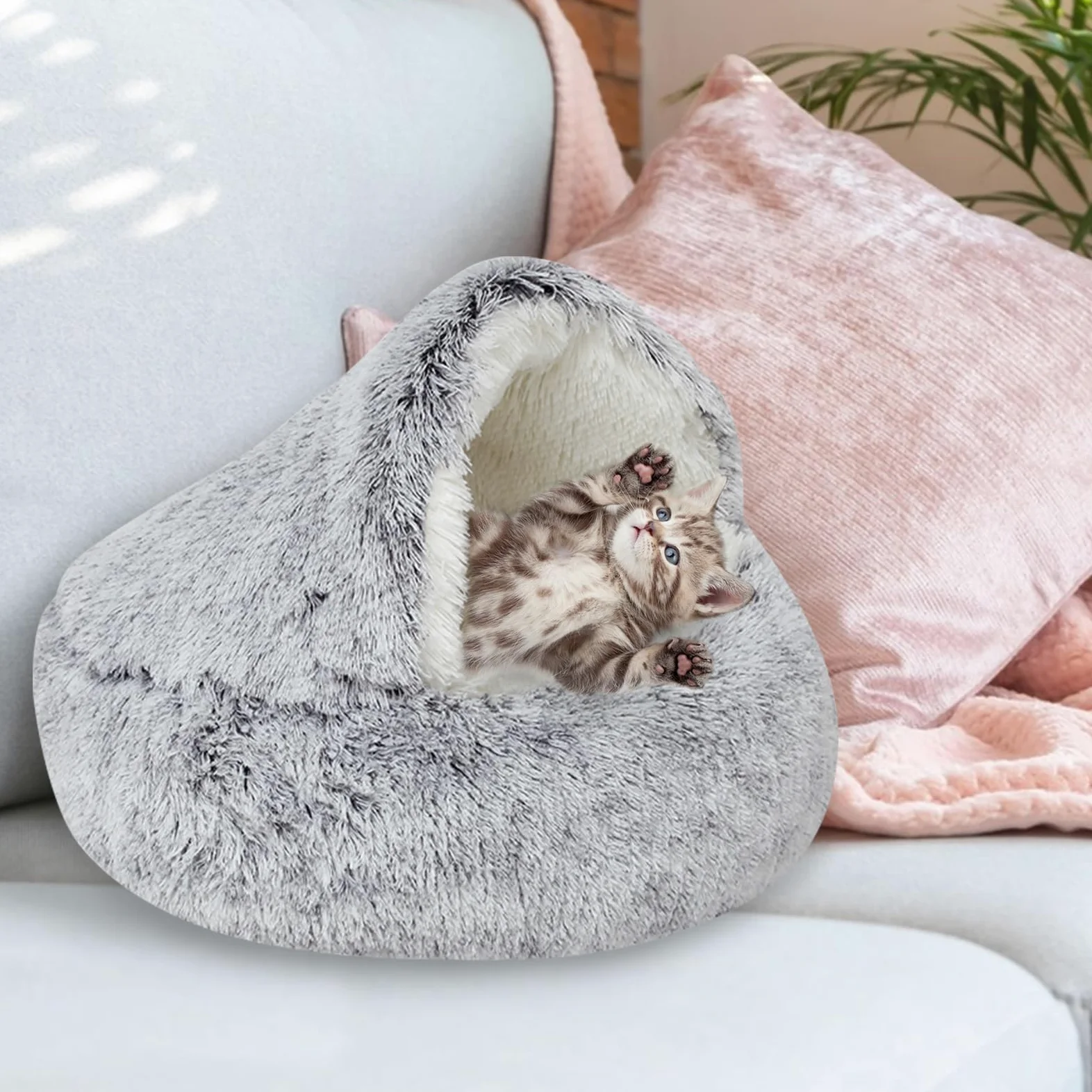 Comodo Cuccia per in Peluche per Gatto, Lettino per Animali Domestici Cesto Letto Morbido e Lavabile con Bordi Rialzati per Cucciolo Coniglio Porcellino d'India e Gattino Ø 40cm