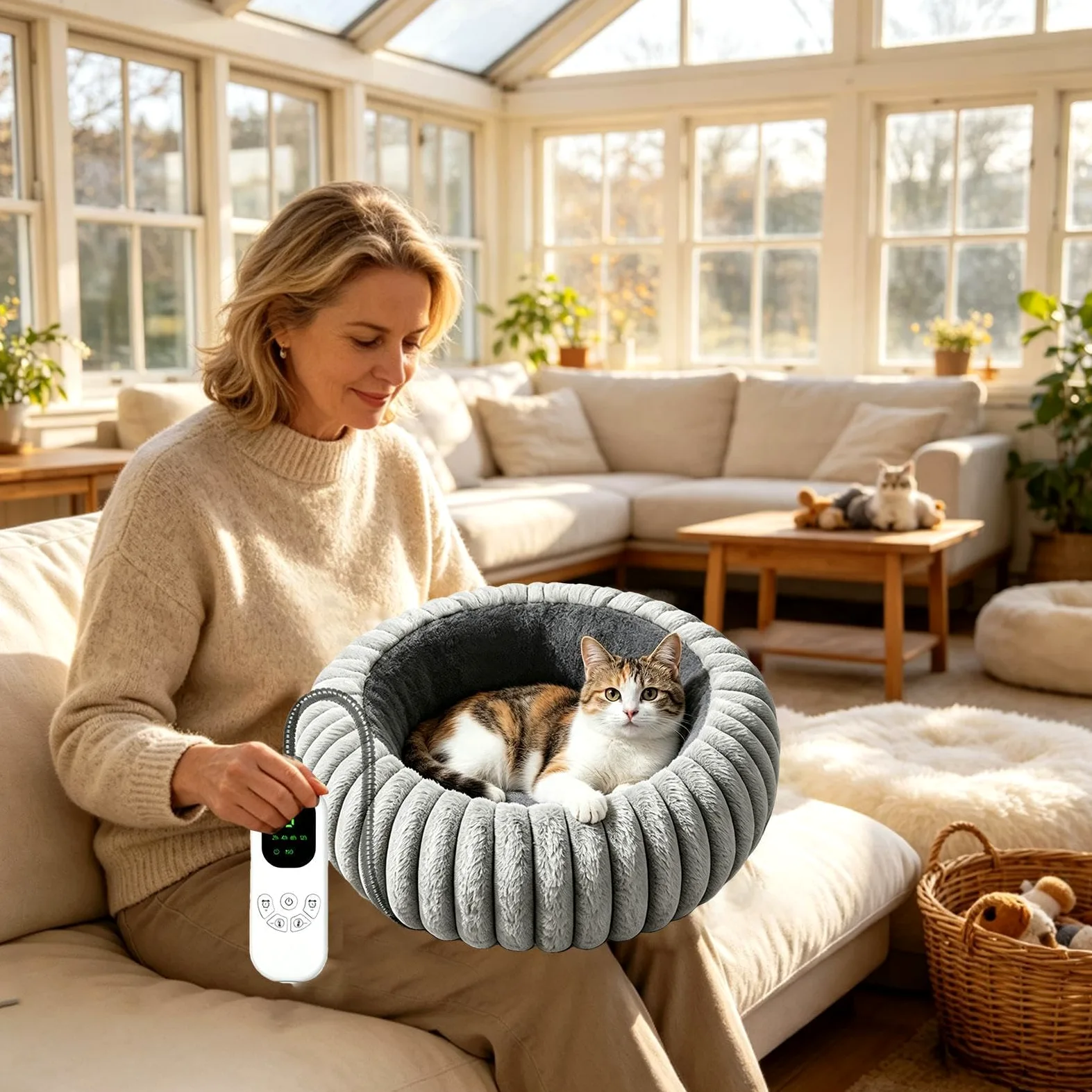 Tappetino Termico da Animali Divano Rotondo Riscaldabile Regolabile Con 9 | Cuccia Grande Per Gatti per Divano, Soggiorno, Camera da , Ufficio, Pavimento