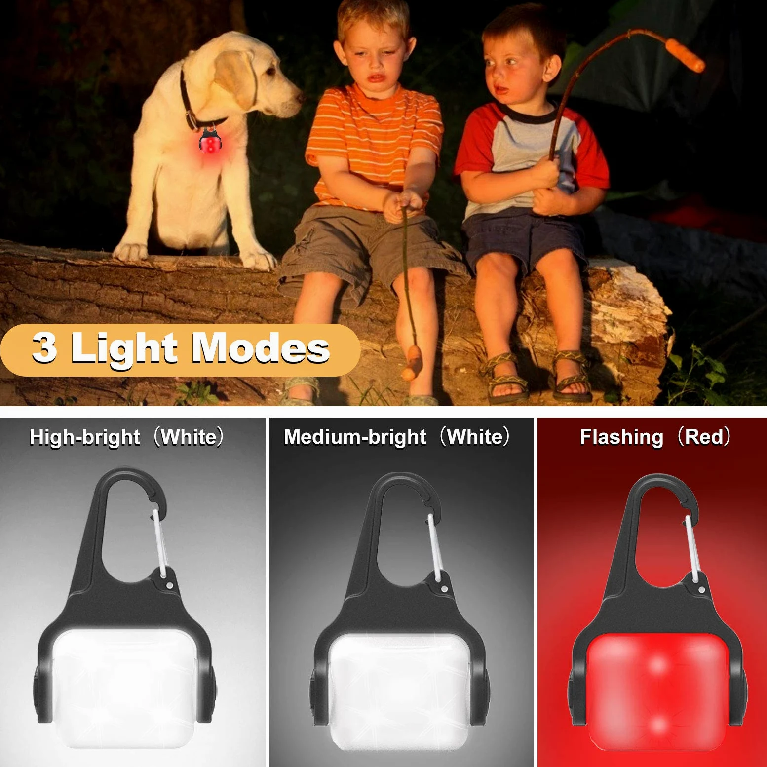 Luci per cani per passeggiate notturne, clip on USB ricaricabile collare luce per cani, 3 modalità di luce, luce notturna impermeabile IP65, luce di sicurezza a LED per corsa, campeggio, arrampicata,