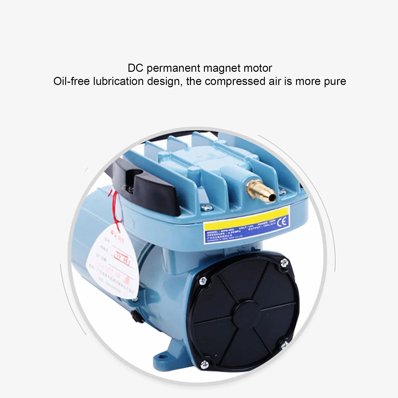 Pompa per Ossigeno DC 12V 18W 38L/h, Aeratore per Acquario 12V con Motore a Magnete Permanente, Pompa Aria Senza Olio per Stagno e Acquacoltura