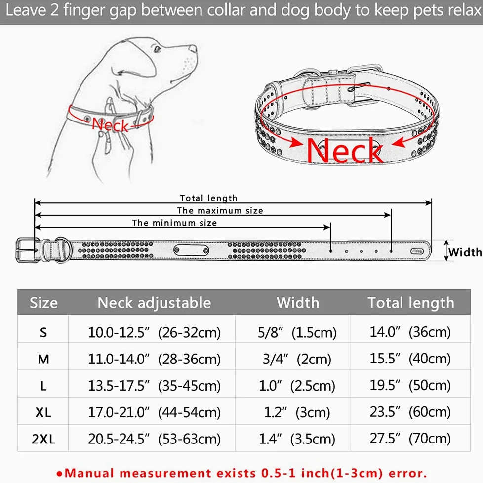 Collare di identificazione per Cani con Strass Bling Collana con collari per Cani Personalizzati con targhetta Collana Morbida Imbottita per Animali Domestici Incisione Gratuita S-2XL