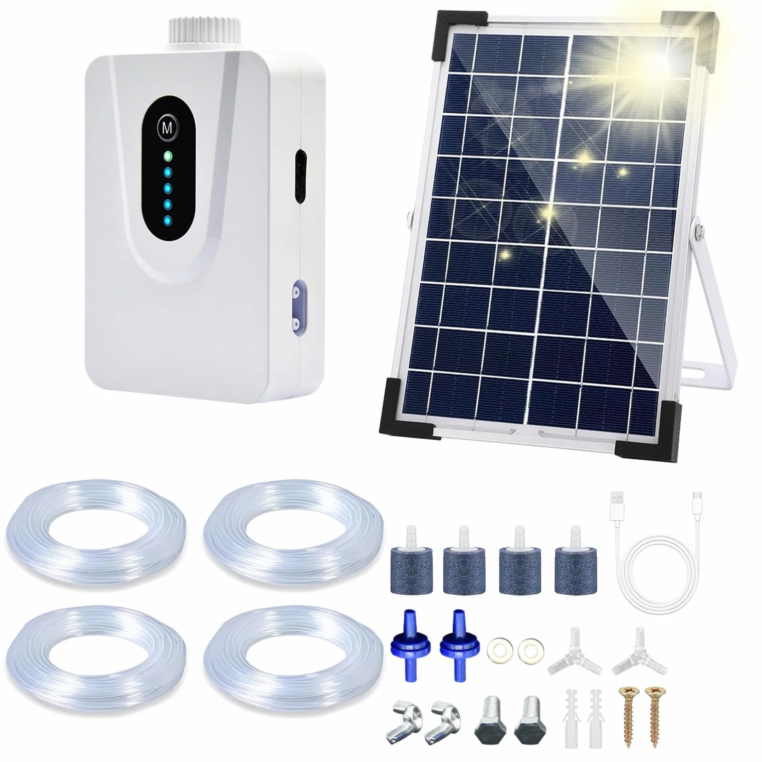 Pompe ad aria solare, 6 W, con batteria da 6000 mAh, ricarica USB e ricarica solare sono disponibili, pompa ad aria ossigenata, aeratore per acquario, aeratore con tubo per bolle d'aria, per