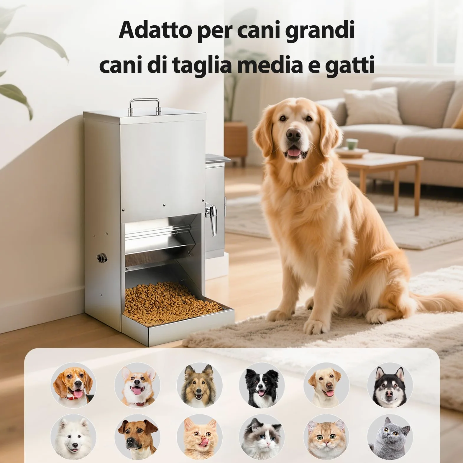 Feeder Automatico per Cani da 16L con Timer, Dispenser per Cibo in Acciaio Inossidabile con Programmazione dell'Alimentazione per Cani o Gatti di Taglia Grande
