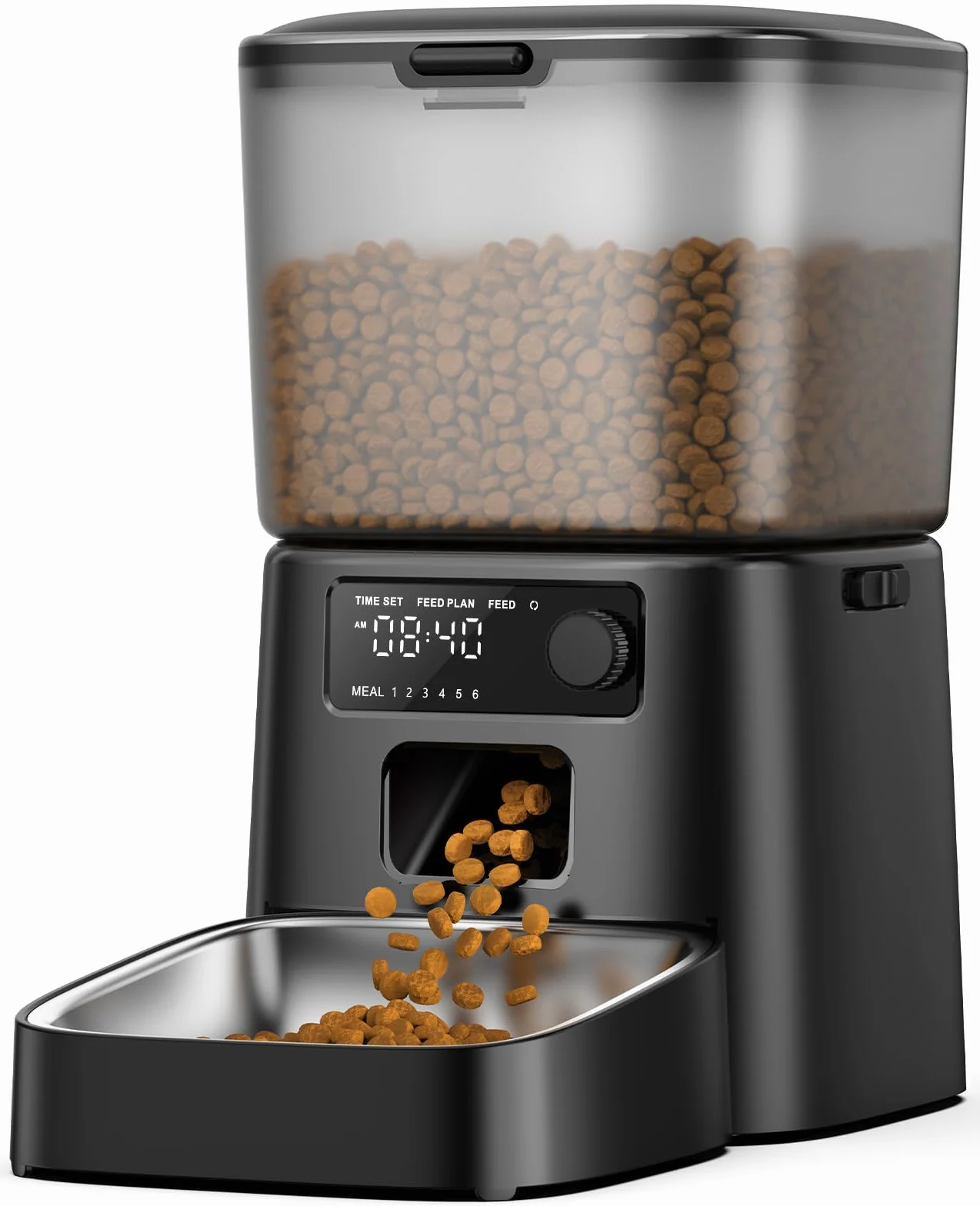 oneisall Alimentatore Automatico per gatti da 3,5L, distributore di cibo per gatti con timer programmabile, 1-6 pasti al giorno, distributore di cibo, con ciotola in acciaio inox