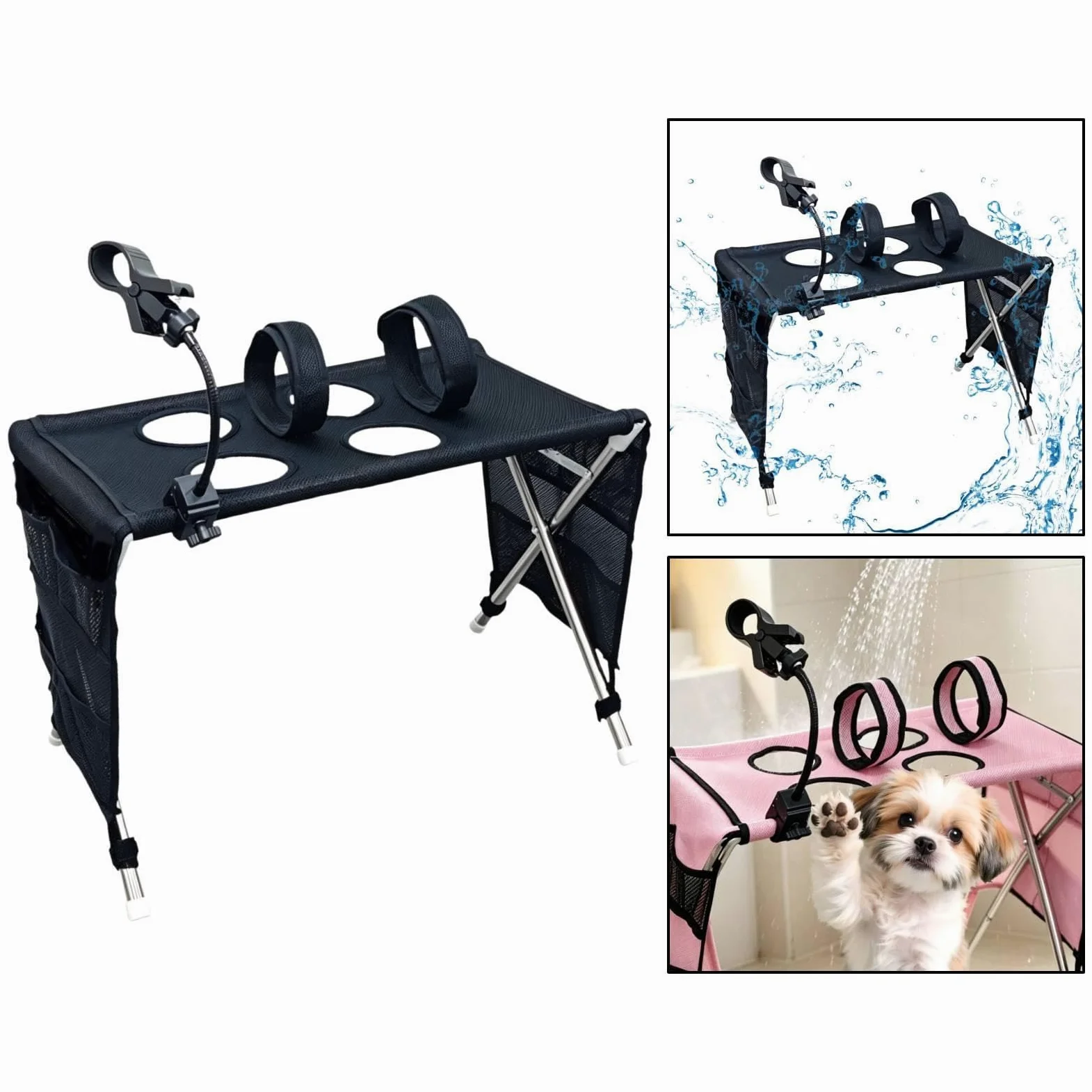 Milageto Amaca per la toelettatura degli Animali Domestici, Cinghia per la toelettatura, Traspirante, Supporto per Il Bagno, Accessorio per la Pulizia, Nero