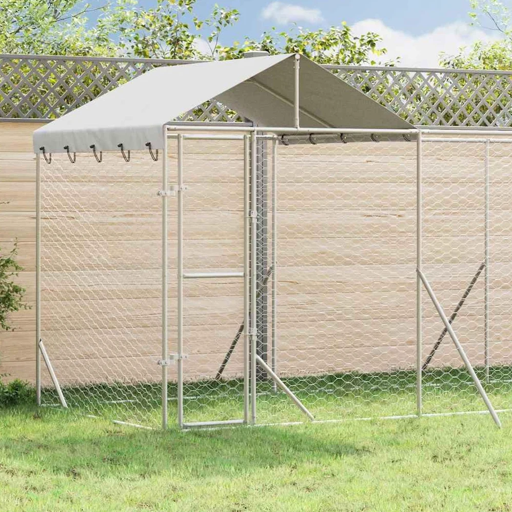 Cuccia esterna in acciaio zincato argento, 10 x 2 x 2,5 m | Con tettuccio impermeabile, porta con serratura, rete ventilata, per cani e piccoli animali