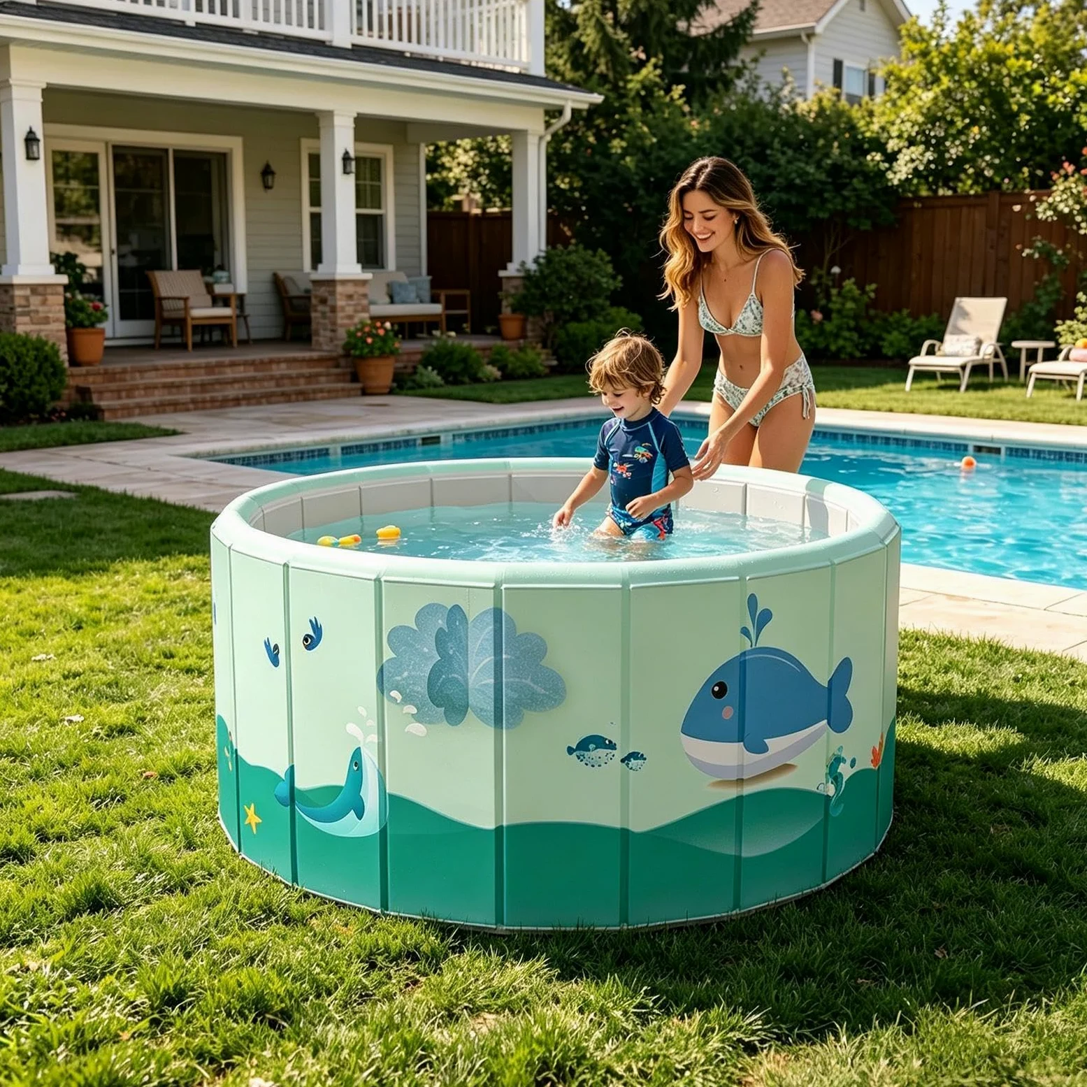 Piscina pieghevole senza gonfiaggio, piscina portatile in PVC per bambini | Piscina pieghevole non gonfiabile in PVC, per bambini, adulti, cani, giardino, terrazza, estate, divertimento in acqua