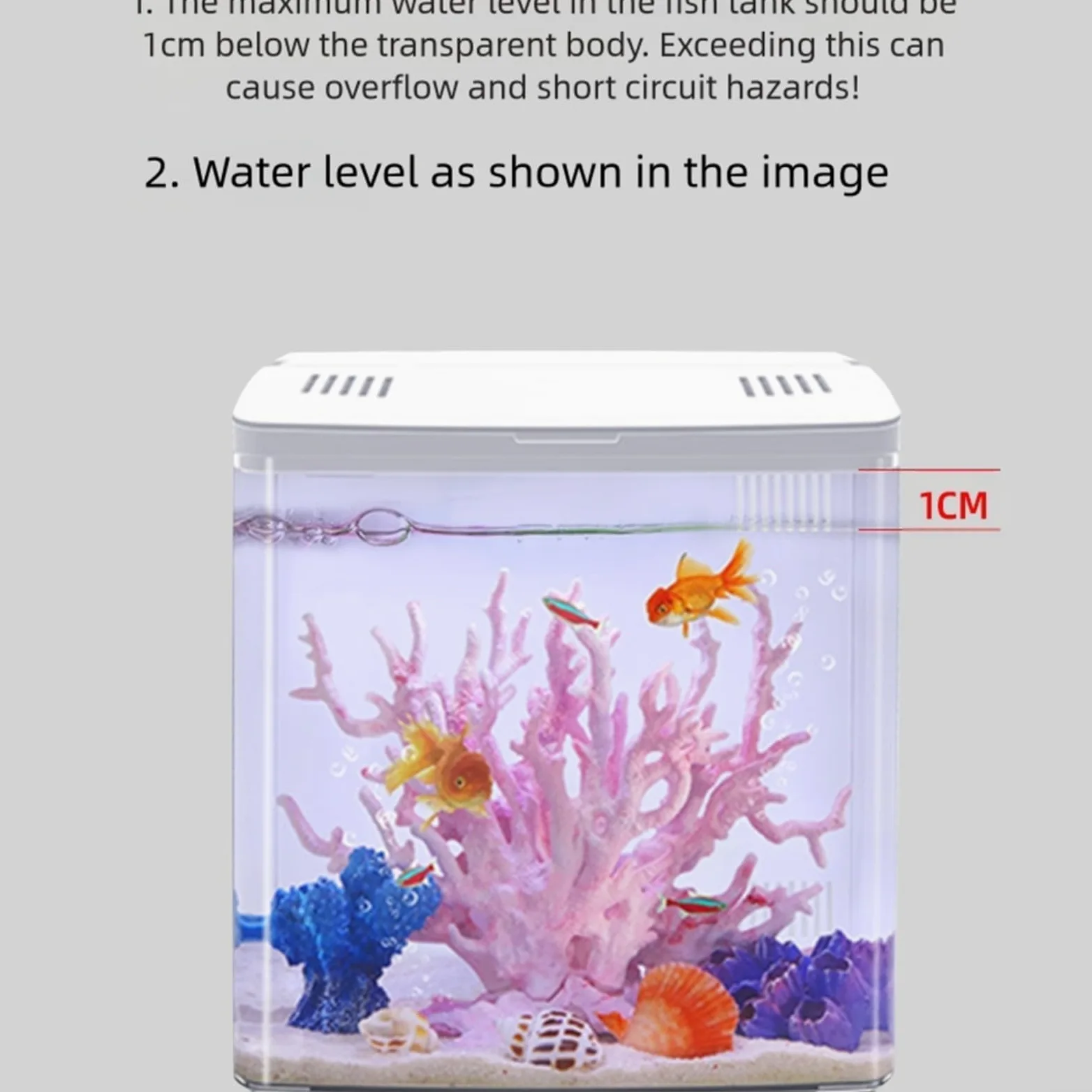 RichVibe Acquario Desktop 20x20x14cm in Acrilico con Luce LED Sistema di Filtrazione a 3 Strati Pompa Silenziosa per Pesci Betta, Gamberetti, Pesci Rossi Nero Bianco (bianco)