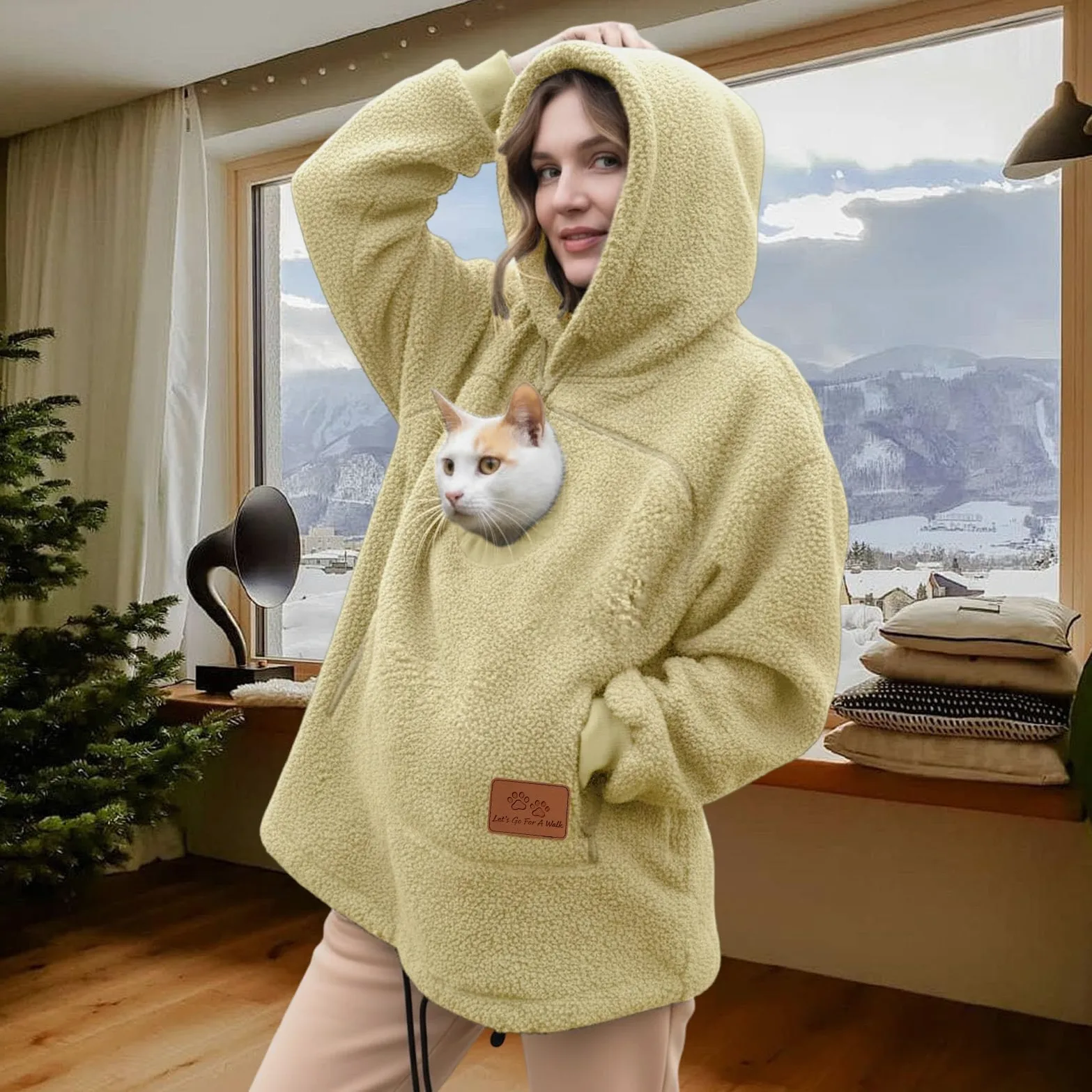 Generico Felpa con Cappuccio for Marsupio for Cani E Gatti con Cerniera, Tasca A Marsupio, Felpa con Cappuccio for Trasportino for Animali, Felpe Calde E Sciolte(Beige,X-Large)
