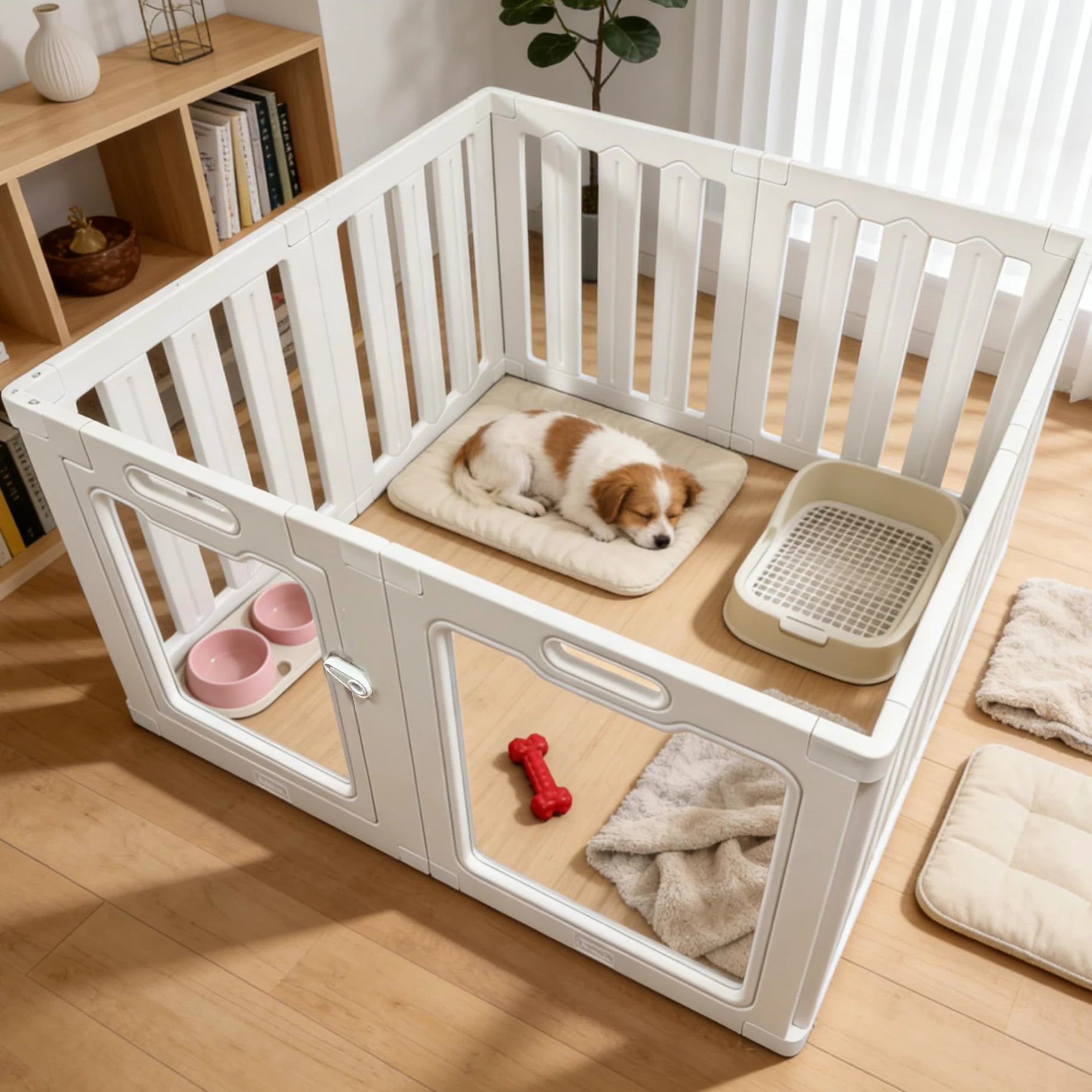 Recinto per Cani da Interno in Acrilico 100 × 60 cm, 8 pannelli Recinto per Cani Pieghevole, fai da te per cani di piccola e media, gatti e conigli, recinzione in plastica per interni, colore bianco