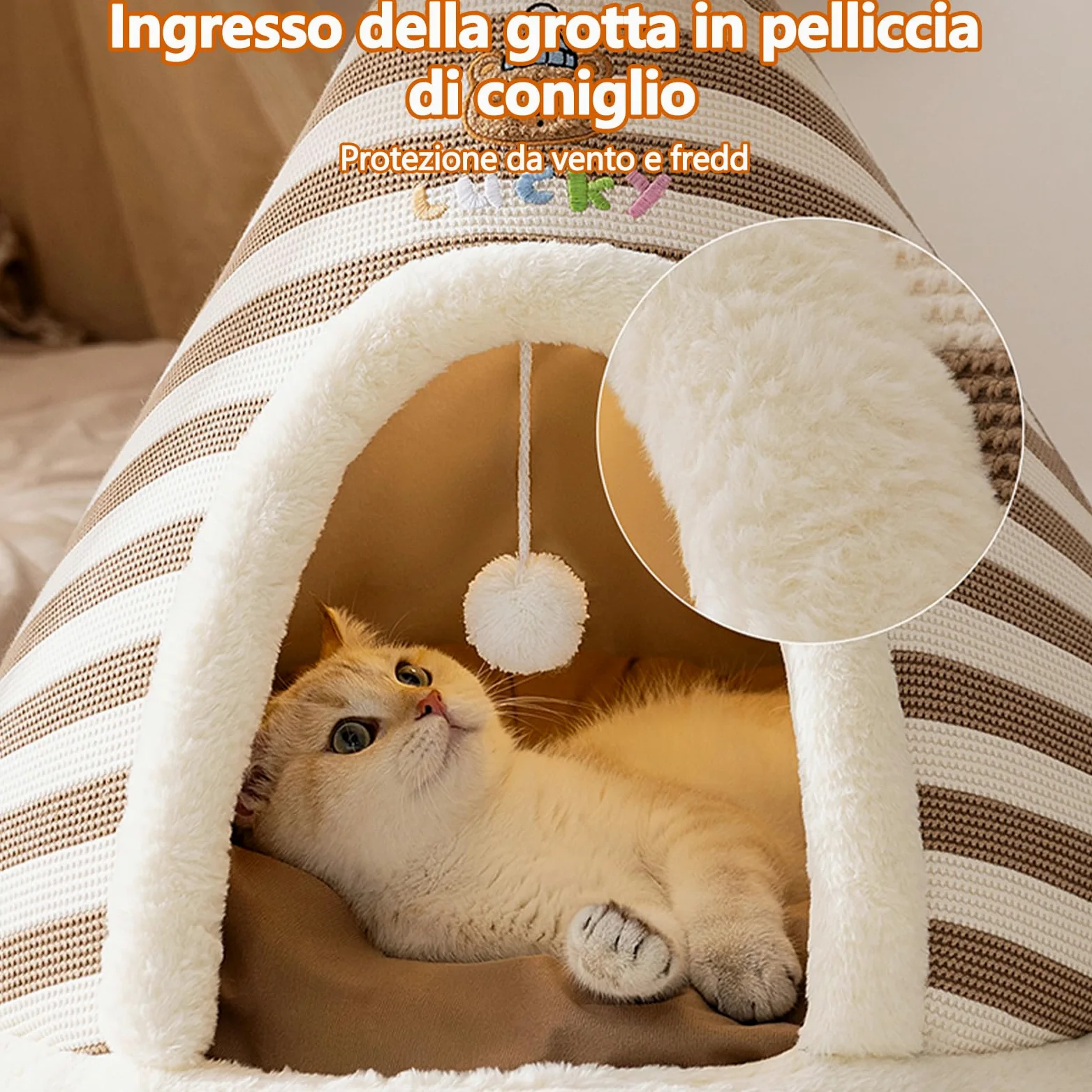 Galatée Cuccia Per Gatti, Graziosa Cuccia Per Gatti e Cani a Forma Di Igloo Con Cuscino Rimovibile, Comoda Tenda Triangolare Per Animali Domestici, Caldo Nido Per Animali Domestici(XL, Marrone)