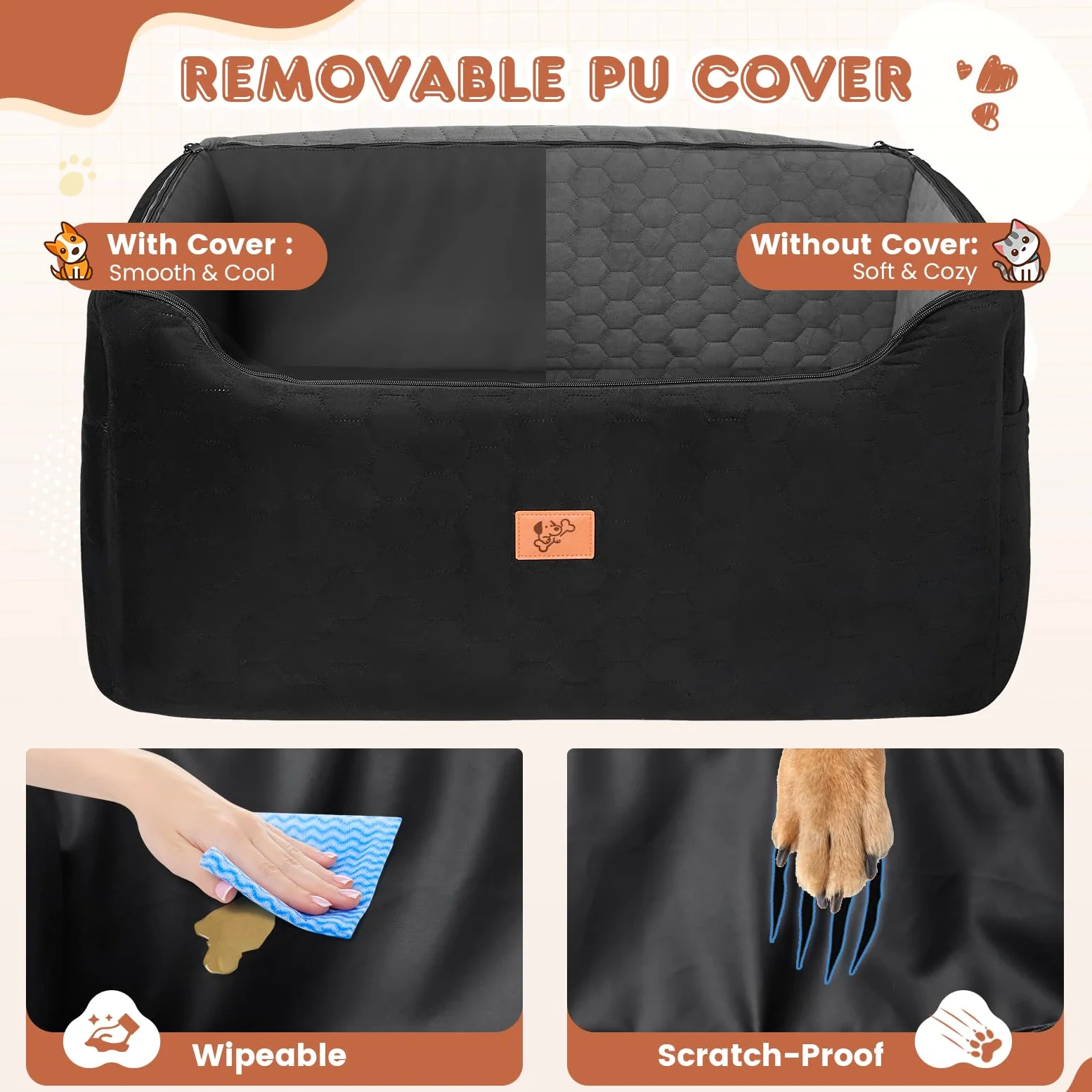 Seggiolino Auto per Cani 78x55x53cm, Rialzo Rimovibile e Lavabile per Cani di Taglia Media e Grande, Guinzaglio Incluso, Seggiolino Cane Auto più Pesanti (con Rivestimento in Pelle Impermeabile)