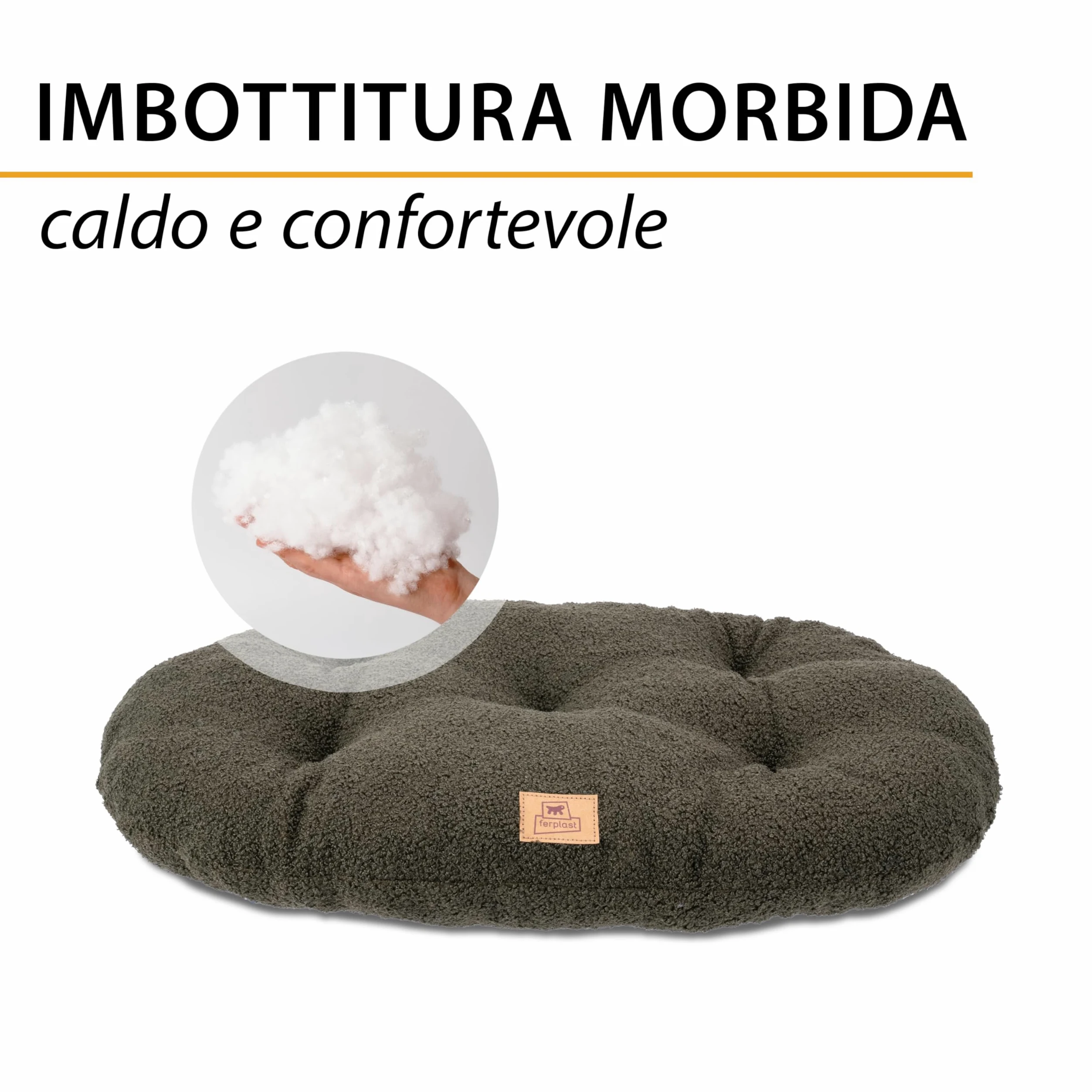 Ferplast Cuccia Cane Cuscino per Cani grandi, Cuccia Gatto, Tessuto Lavabile in Bouclé Sintetico, Imbottitura Soffice, 85 x 55 x h 5 cm. Verde
