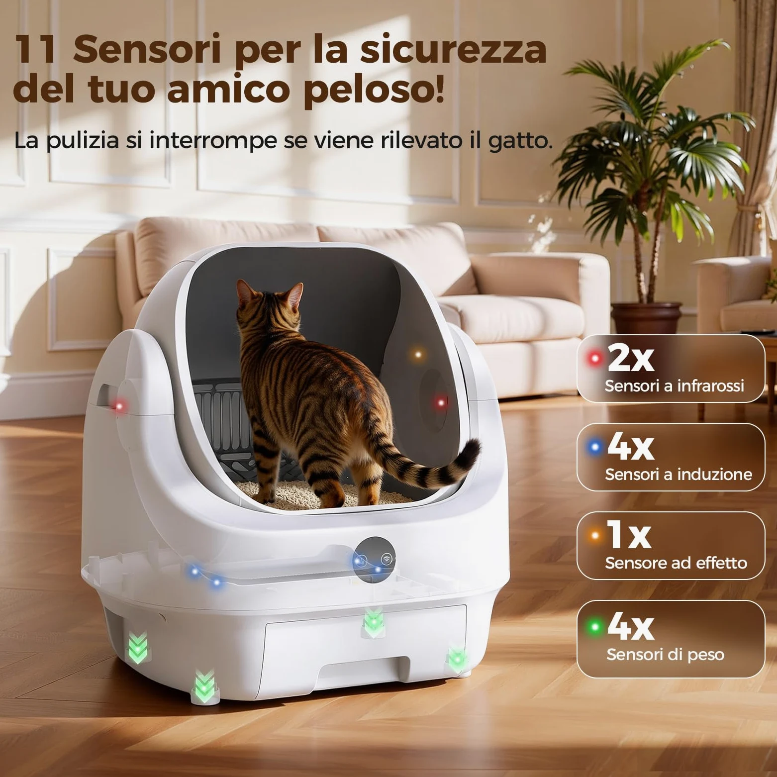 Lettiera Gatto Autopulente Aperta, Ellenpent Lettiera Automatica Silenziosa per Gatti Grandi Antiodore, Cassetta per Gatti Abilitata WiFi Controllo APP&Sicurezza, Ideale per Famiglie con Più Gatti