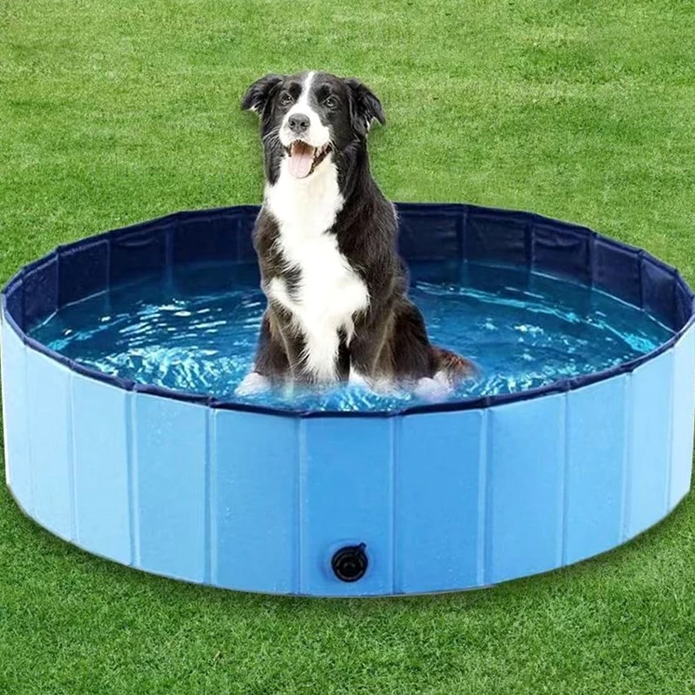 Piscina per Cani Pieghevole, Portatile PVC Vasca per Cani Piscina per Grandi e Piccoli Cani, Rivestimento Antiscivolo, con Foro di Scarico, 3 Dimensioni Disponibili per Piccoli, 100 x 30cm