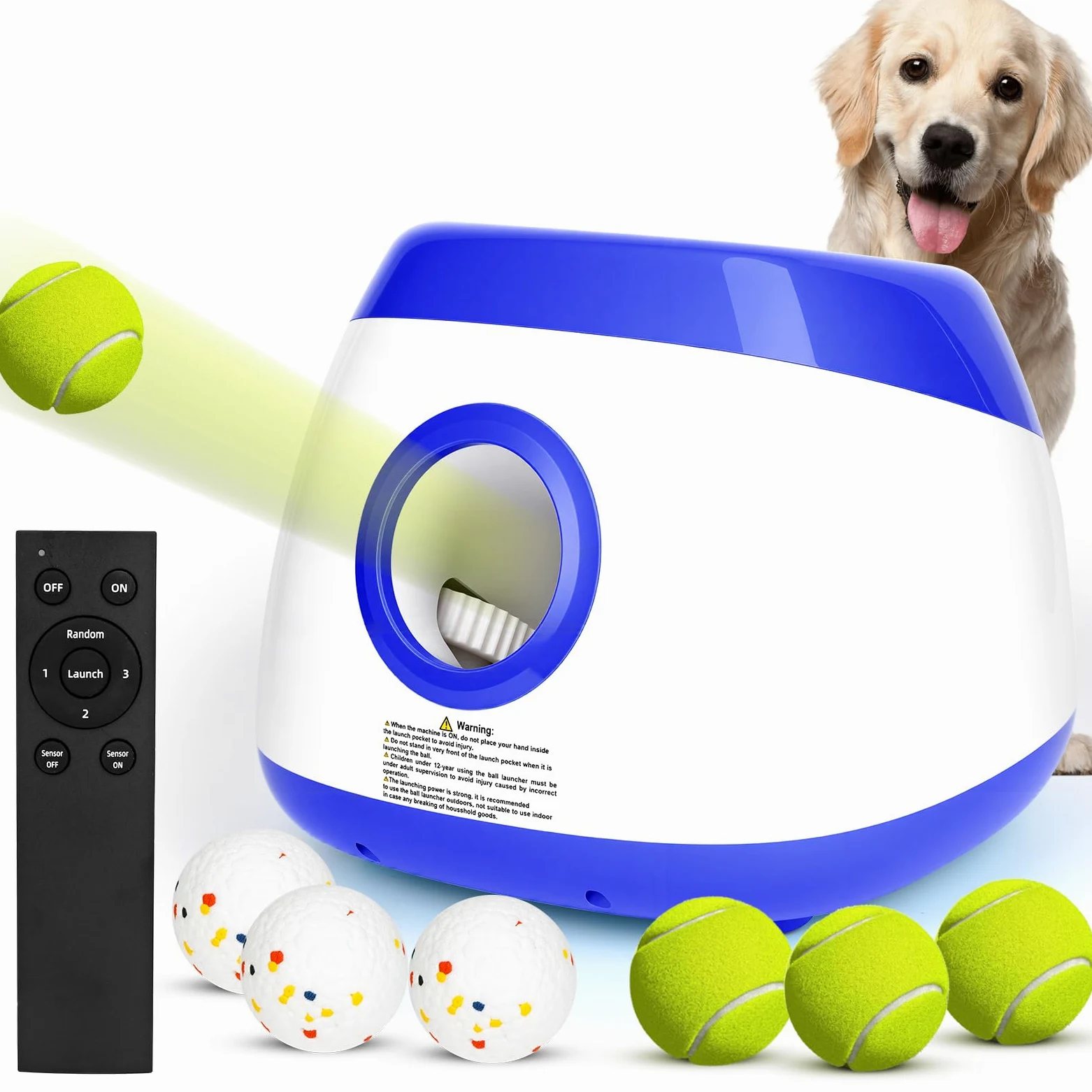 Lancia Palline per Cani Automatica Interattiva Spara Palline per Cani di Taglia Grande e Media, Palline da Tennis Incluse