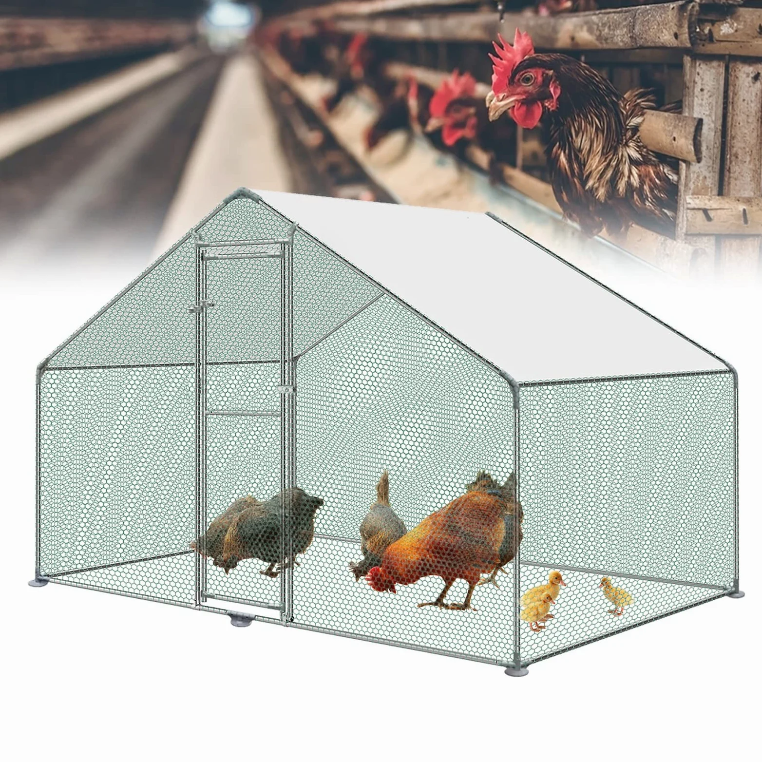 LZQ Grande pollaio in metallo per pollaio con copertura impermeabile per polli all'aperto, pollai per anatre e conigli 3 x 2 x 2 m