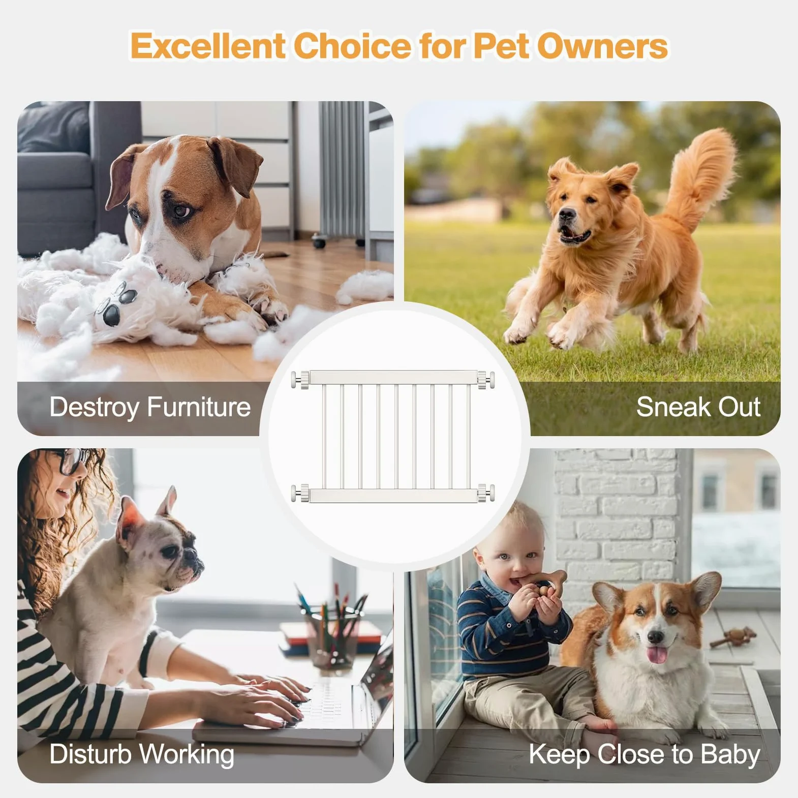 Fldofaves - Griglia corta per cani, extra larga, 45 – 115 cm, per cani in interni, altezza 45 cm, per porte, scale, corridoi, griglia espandibile con 3 estensioni