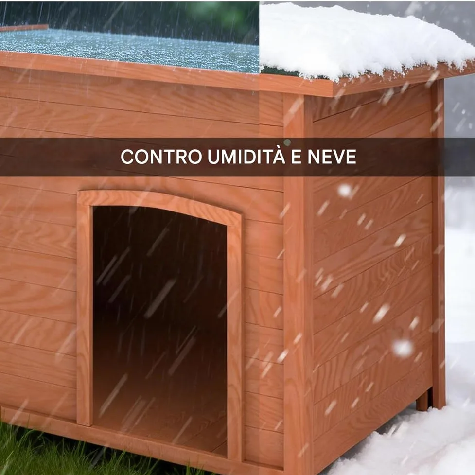 BAKAJI Cuccia per Animali Domestici in Legno, Casetta per Cani e Gatti con Tetto Apribile, Casa da Esterno ed Interno Resistente Intemperie e Agenti Atmosferici con Tettoia Asfaltata, 116 x 79 x 81 cm