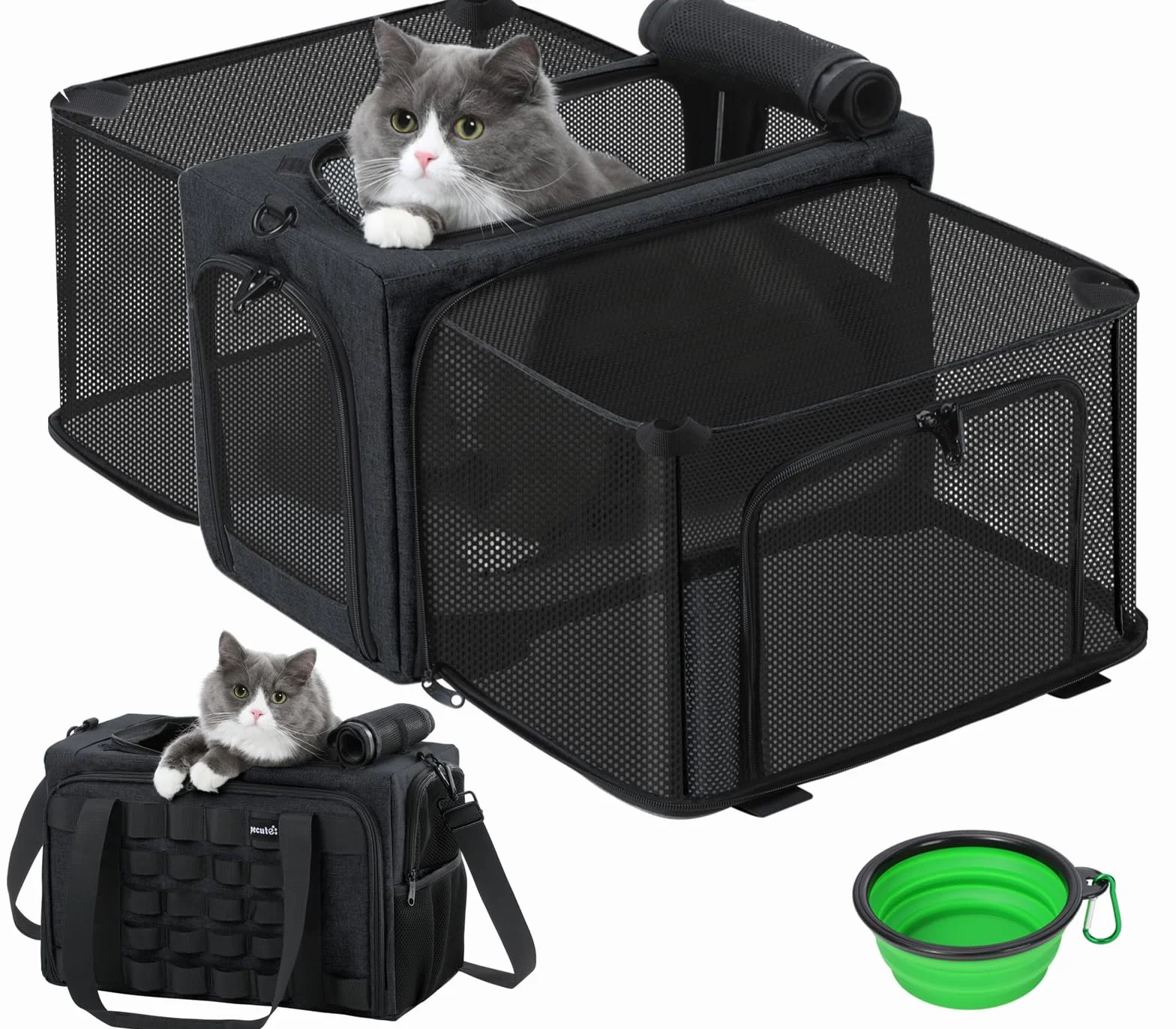 Pecute Trasportino per Gatti Espandibile, Morbido e Approvato dalle Compagnie Aeree, Borsa Traspirante per Animali Fino a 5kg/12lbs, Pieghevole per Viaggi, Campegio, Outdoor, Grigio Scuro
