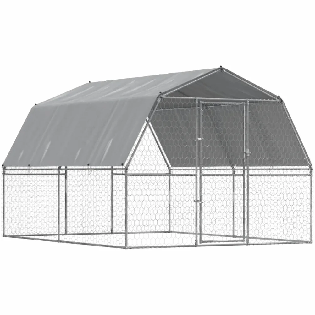 IKAYAA Recinto per Cani da Esterno Box per Cani con Tetto e Anta Kennel per Cani da Esterno Gabbia Cani in Acciaio Zincato-375 x 285 x 230 cm