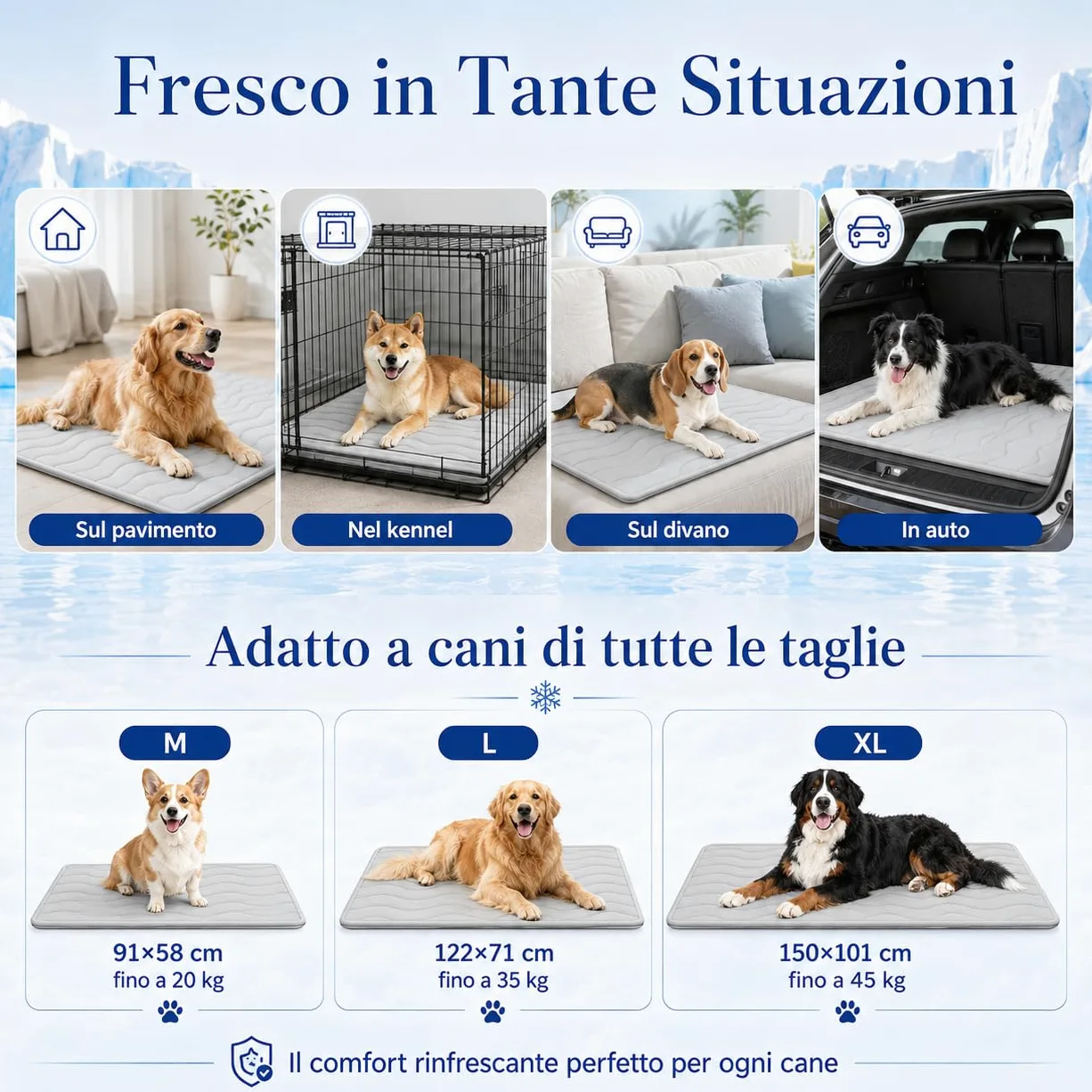 Kobolaf Tappetino Refrigerante Cani Reversibile per Tutte le Stagioni (M-91 * 58 cm)