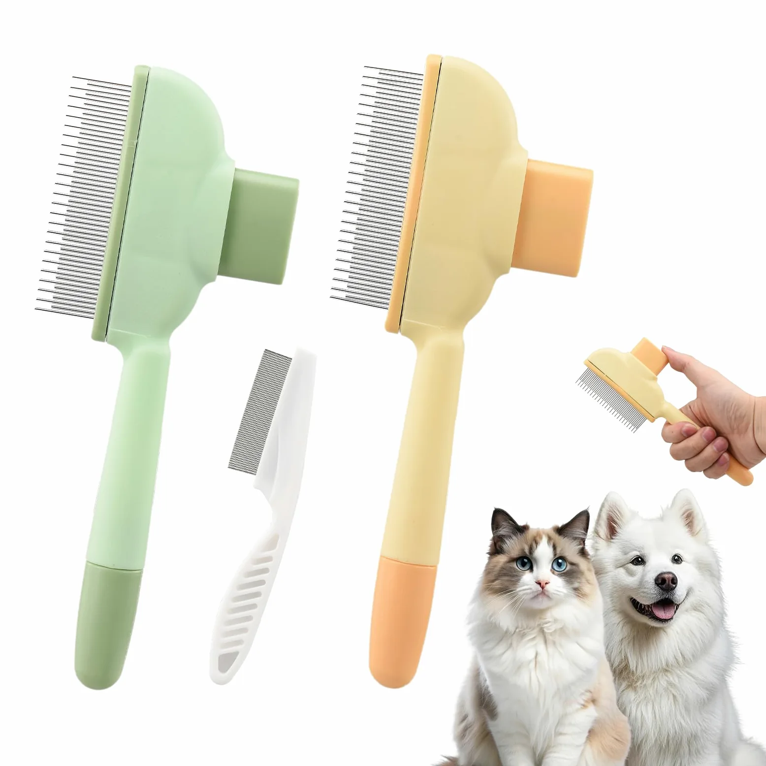 2 Pezzi Spazzola per Gatti con 1 Pettine Antipulci Rimuove i Peli Sciolti per Pelo Corto e Lunghi Rimuovere Peli Morti Autopulente con Pulsante Autopulente Ideale per Proprietari di Gatt