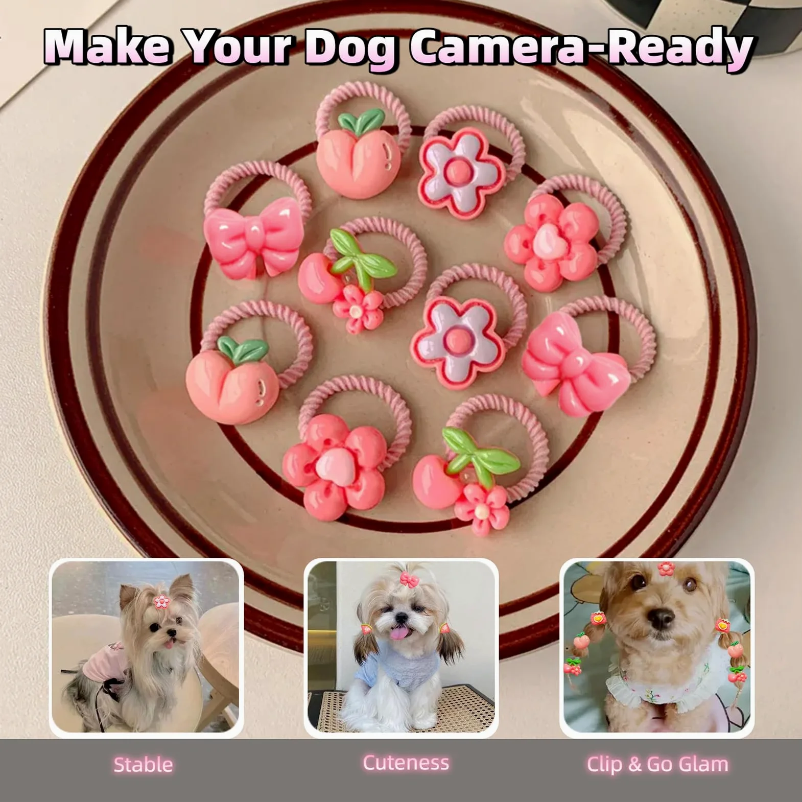 20 fiocchi per capelli per cani, fiocchi per cani di piccole dimensioni, accessori per cani per ragazze, fermagli per capelli per cani, con elastici, accessori per cani, Yorkie, Shih Tzu