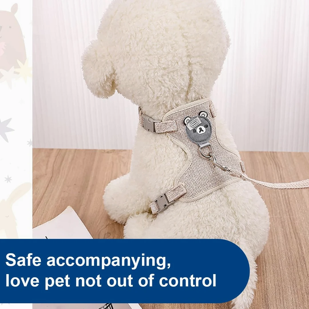 Guinzaglio e Pettorina per Coniglio Nano - Imbracatura Regolabile con Accessori per Piccoli Animali, 120cm, per 1-1,5 kg (Beige)