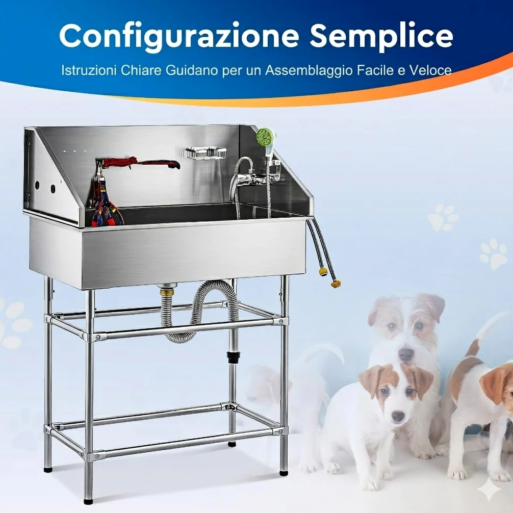 CO-Z 86 cm Vasca da Bagno per Cani Extra Elevata Altezza 120 cm, Vasca Toelettatura Professionale per Animali Domestici con Spruzzatore, Doccia per Toelettatura in Acciaio Inossidabile capacità 80 kg