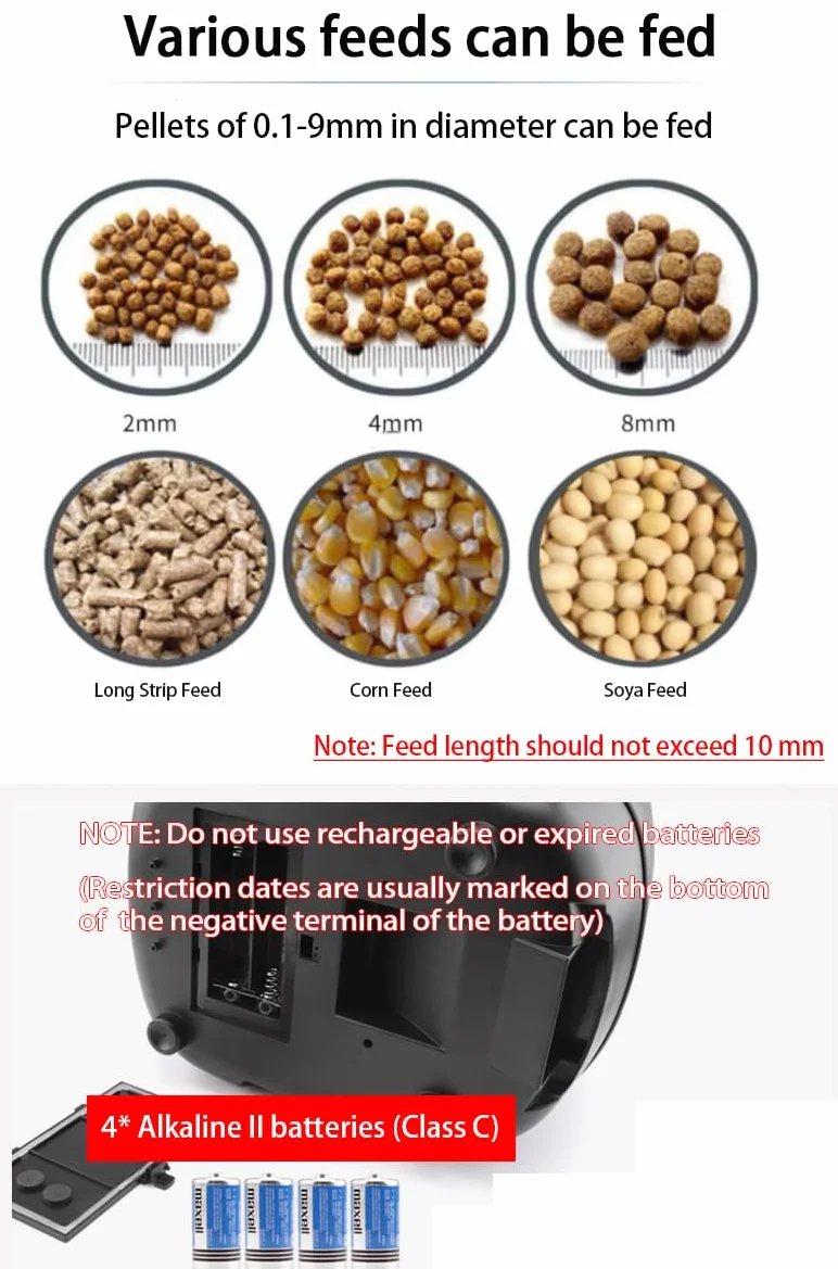 10L Automatic Fish Feeder, Alimentatore/Mangiatoia Automatico, Feeder Dispenser di Pesce, Dispenser Cibo Pesci Automatico per laghetti all'aperto(NERO)