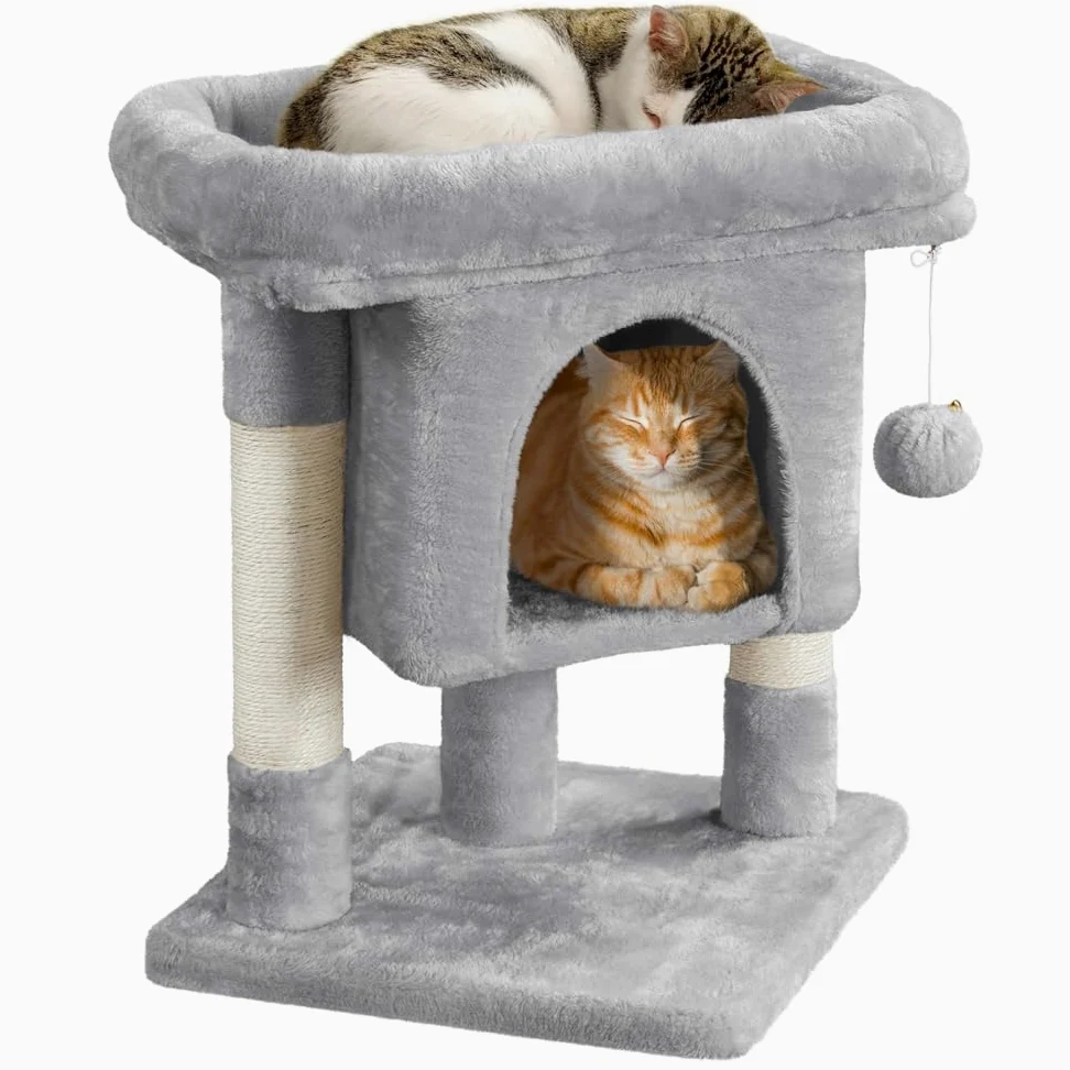Yaheetech Tiragraffi Albero per Gatti con Posatoio Grande Graffiatoio per Gatti 40,5 x 40,5 x 59 cm Grigio Chiaro