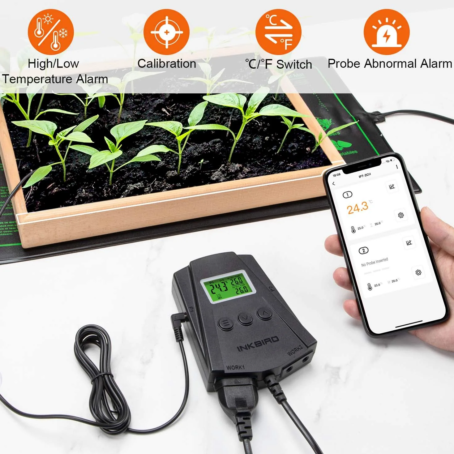 Inkbird IPT-2CH termostato WiFi per il controllo della temperatura del tappetino di riscaldamento con controllo app per le piantine che coltivano la serra