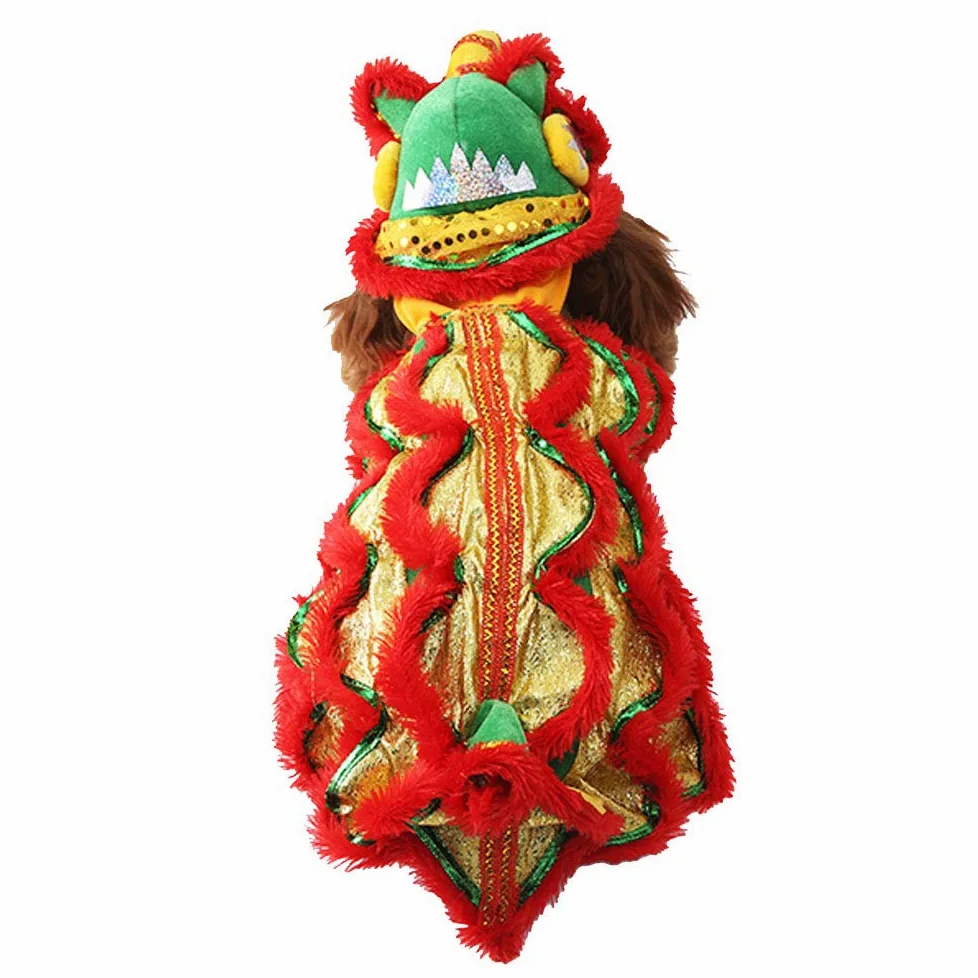 Costume da cane con drago e gatto, abbigliamento da danza del leone, caldo per l’esterno, cappotti invernali per cani di piccola taglia