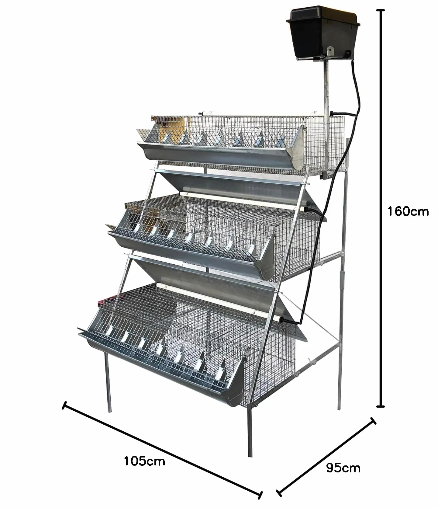 Gabbia B3-100 Plus 3 Piani a Piramide per Ingrasso Conigli. Conigliera con 12 celle. Cm L 105 x P 95 x H 160
