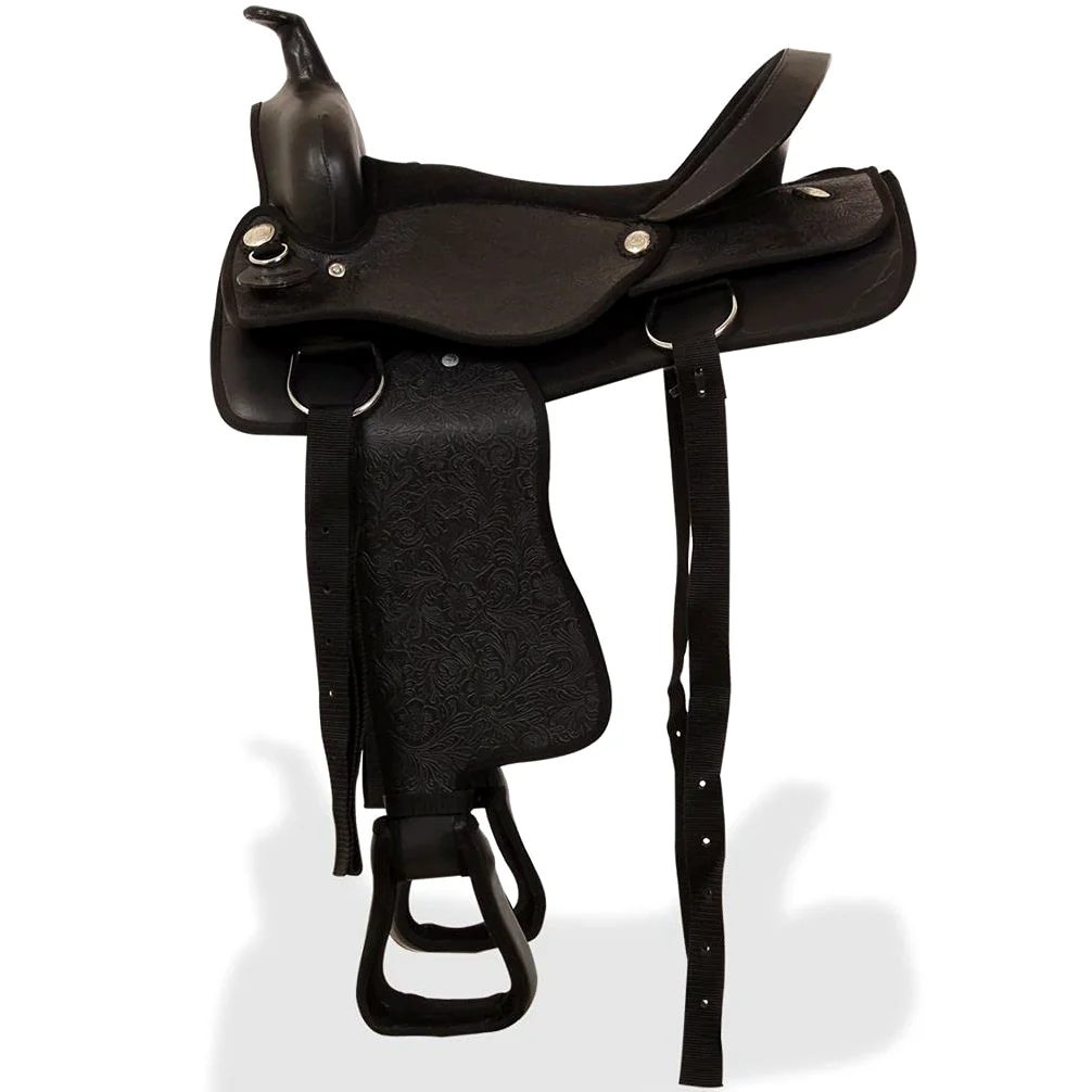 SKM Sella Western Testiera e Pettorale in Vera Pelle 17" Nero