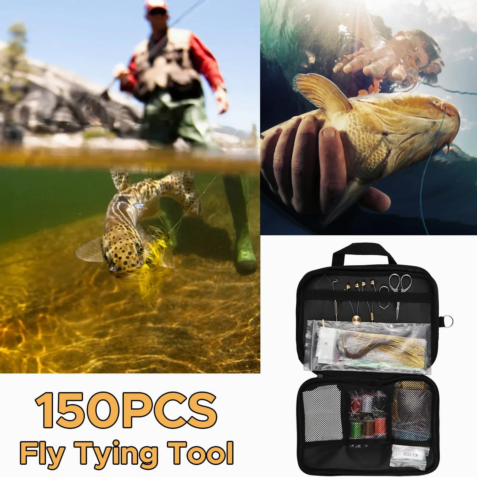 Kit di Strumenti e Materiali per Costruire Mosche per Principianti, Set di Esche da Pesca con Accessori da 150 Pezzi Mosche Attraenti Spigole e Trote