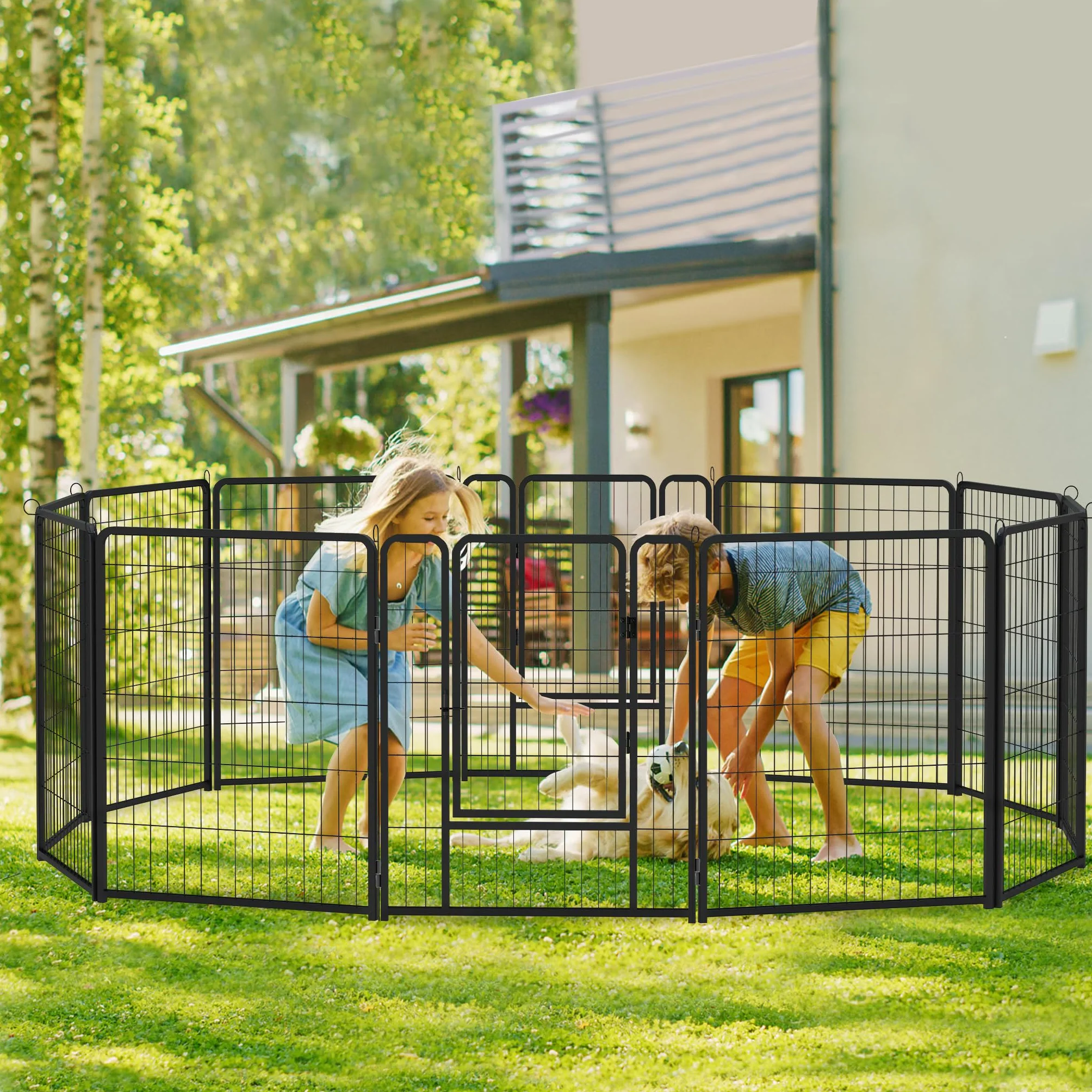 UISEBRT Recinzione per cuccioli con porta, box per cani, flessibile, pieghevole, per cani, gatti, cuccioli, conigli (65 x 80 cm, 12 pezzi)
