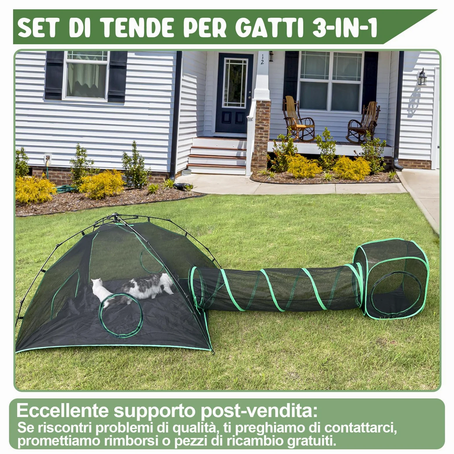 Pawtenda Recinzioni per gatto 3 in 1, portatile, per esterni, con 1 tenda a cupola, 1 tunnel dritto e 1 cubo, box all'aperto per gatto, conigli e altri animali